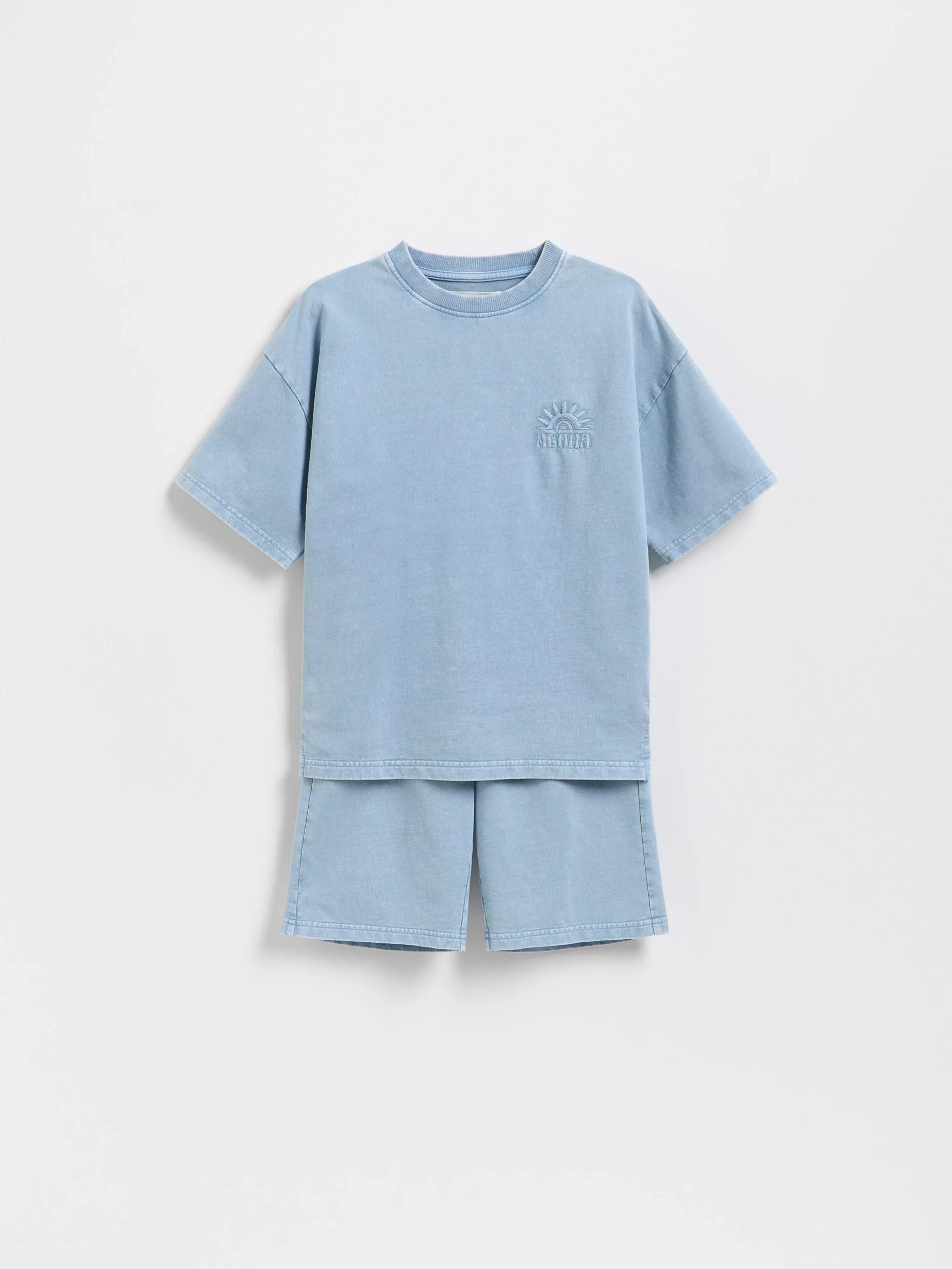 Blue Cotton Set With Shorts, Blue, medium