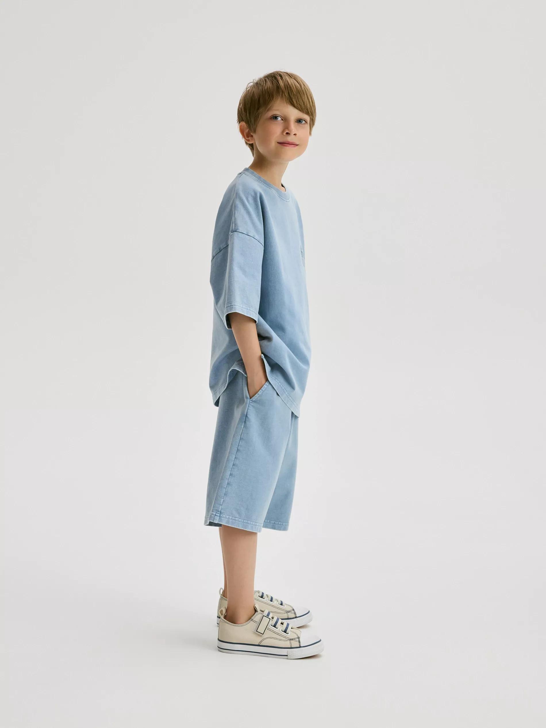 Blue Cotton Set With Shorts, Blue, medium