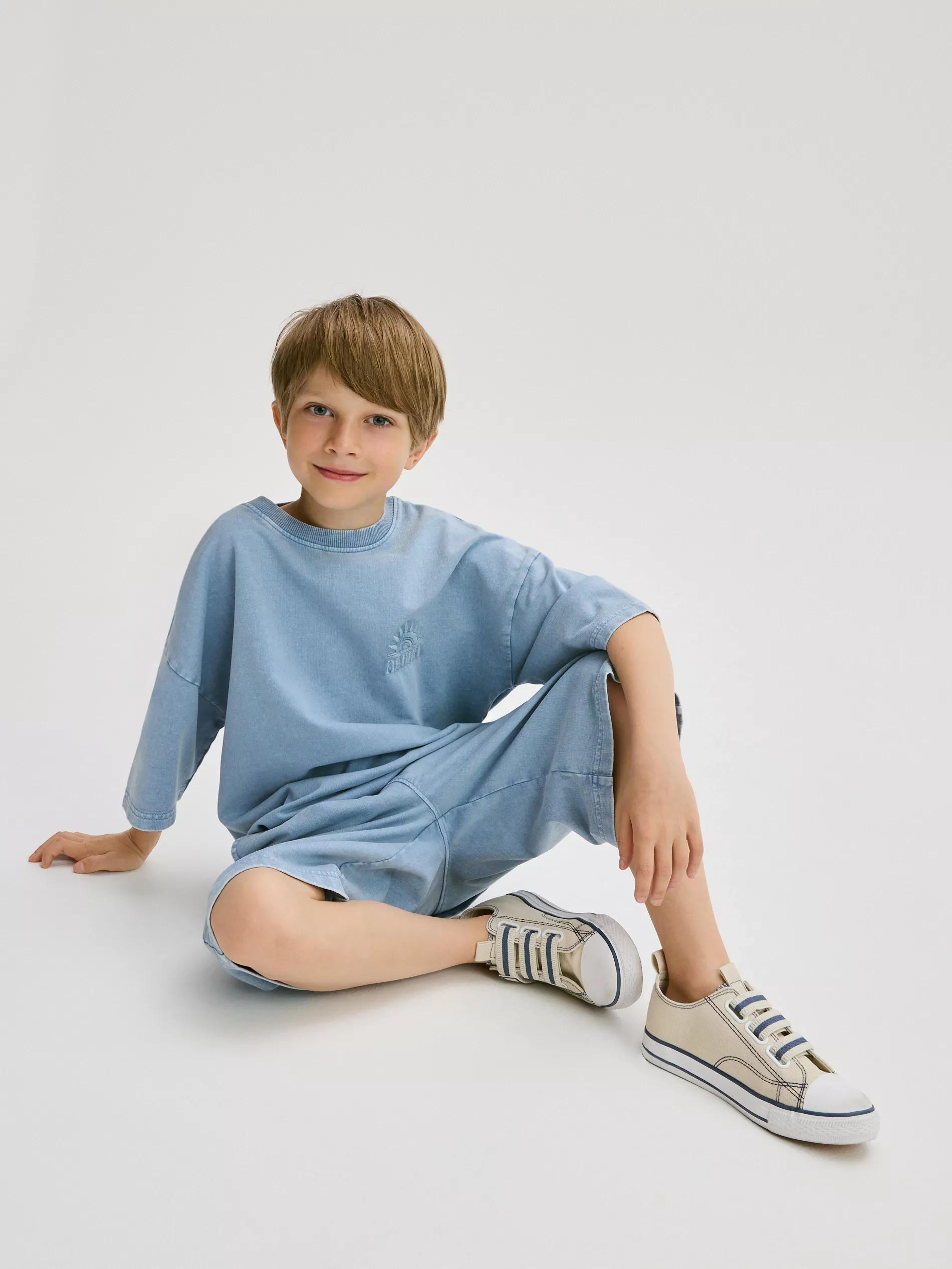 Blue Cotton Set With Shorts, Blue, large image number 3