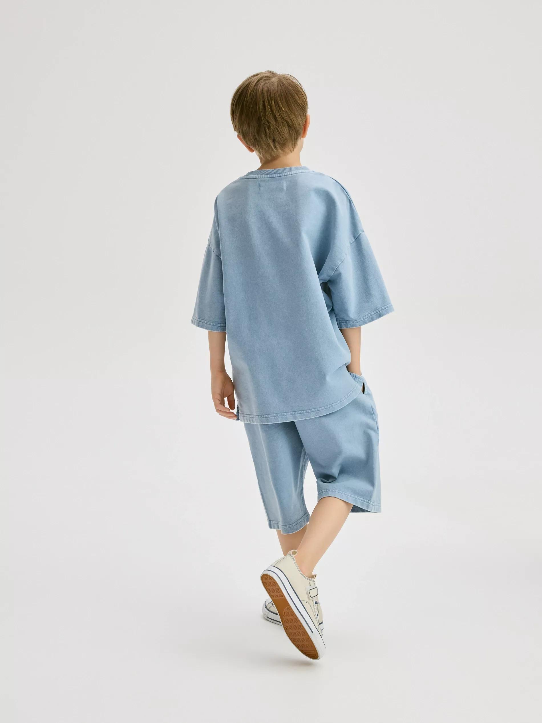 Blue Cotton Set With Shorts, Blue, large image number 4