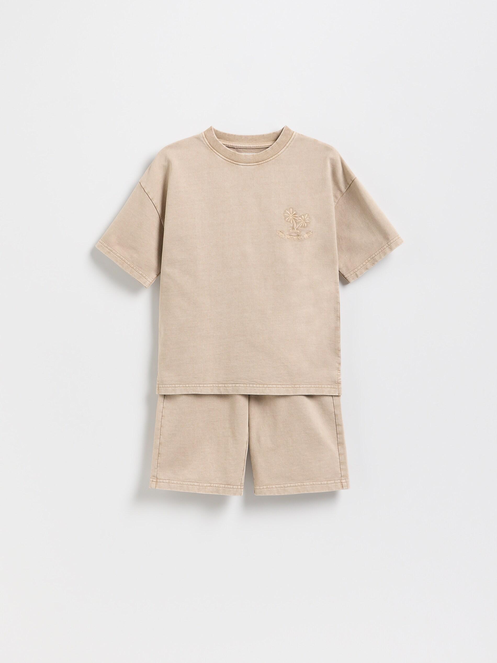 Beige Cotton Set With Shorts, Beige, medium
