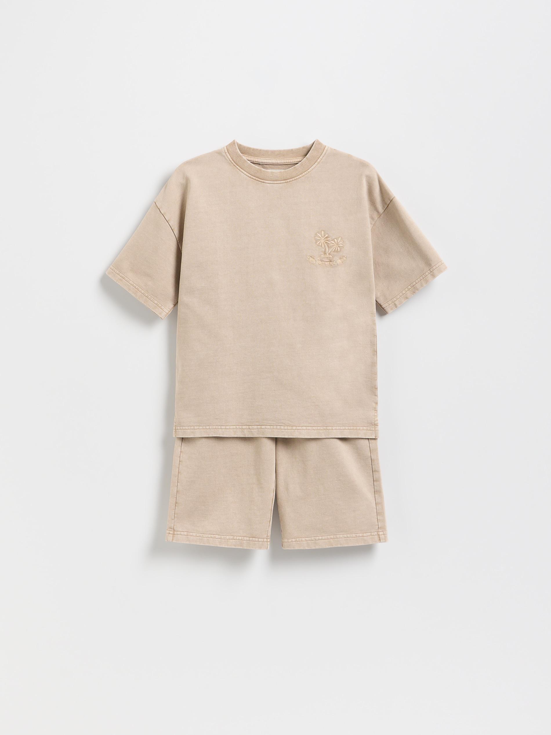 Beige Cotton Set With Shorts, , large image number 1