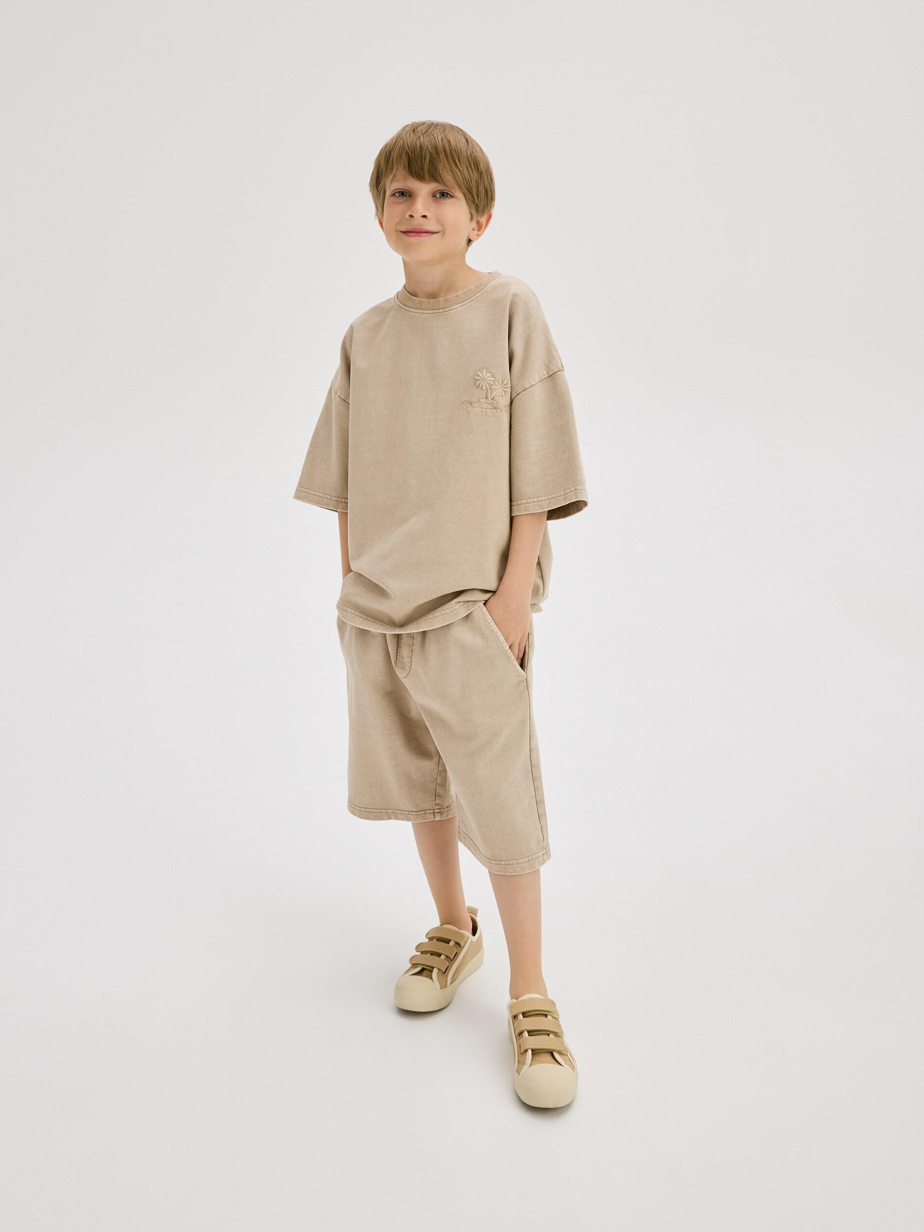Beige Cotton Set With Shorts, Beige, medium