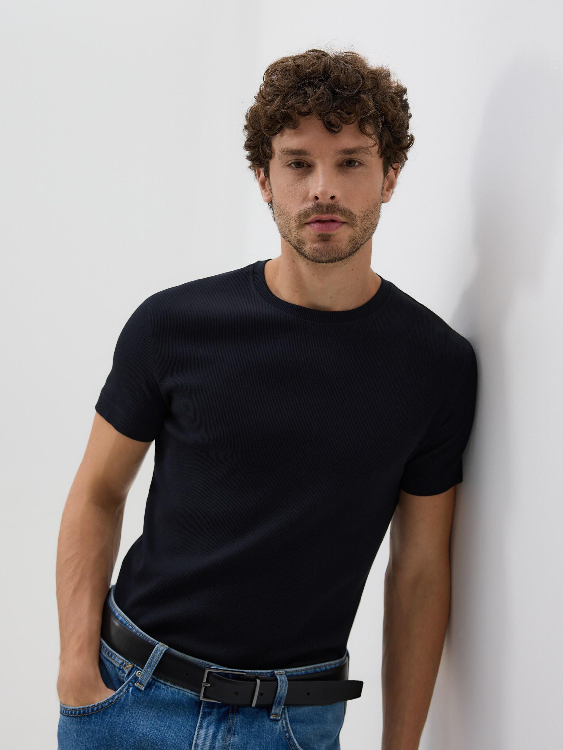 Black Slim Fit Cotton T-Shirt, Black, medium