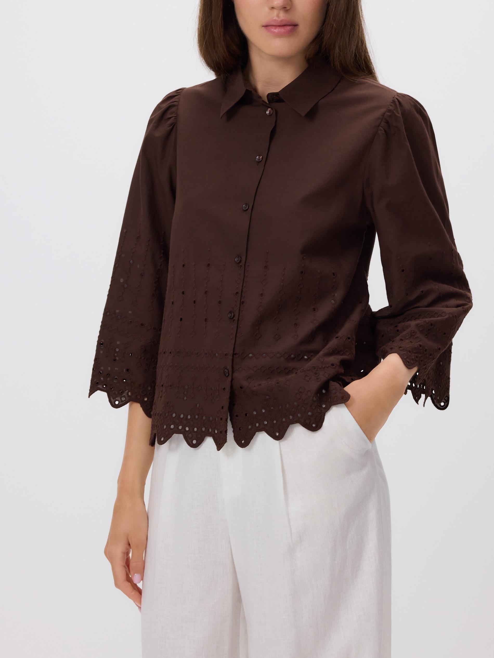 DARK BROWN Shirt with openwork pattern, , large image number 1