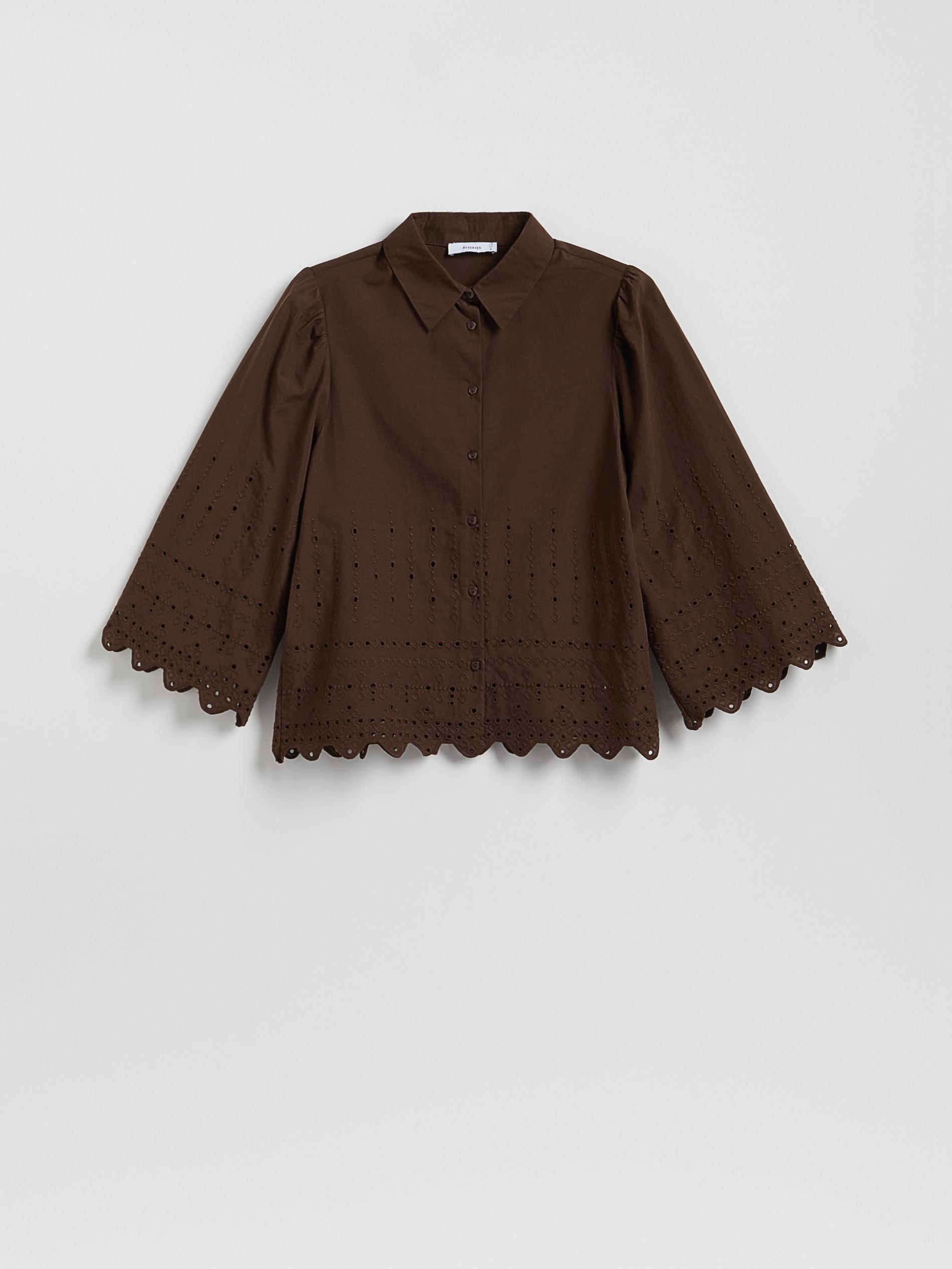 DARK BROWN Shirt with openwork pattern, , large image number 5