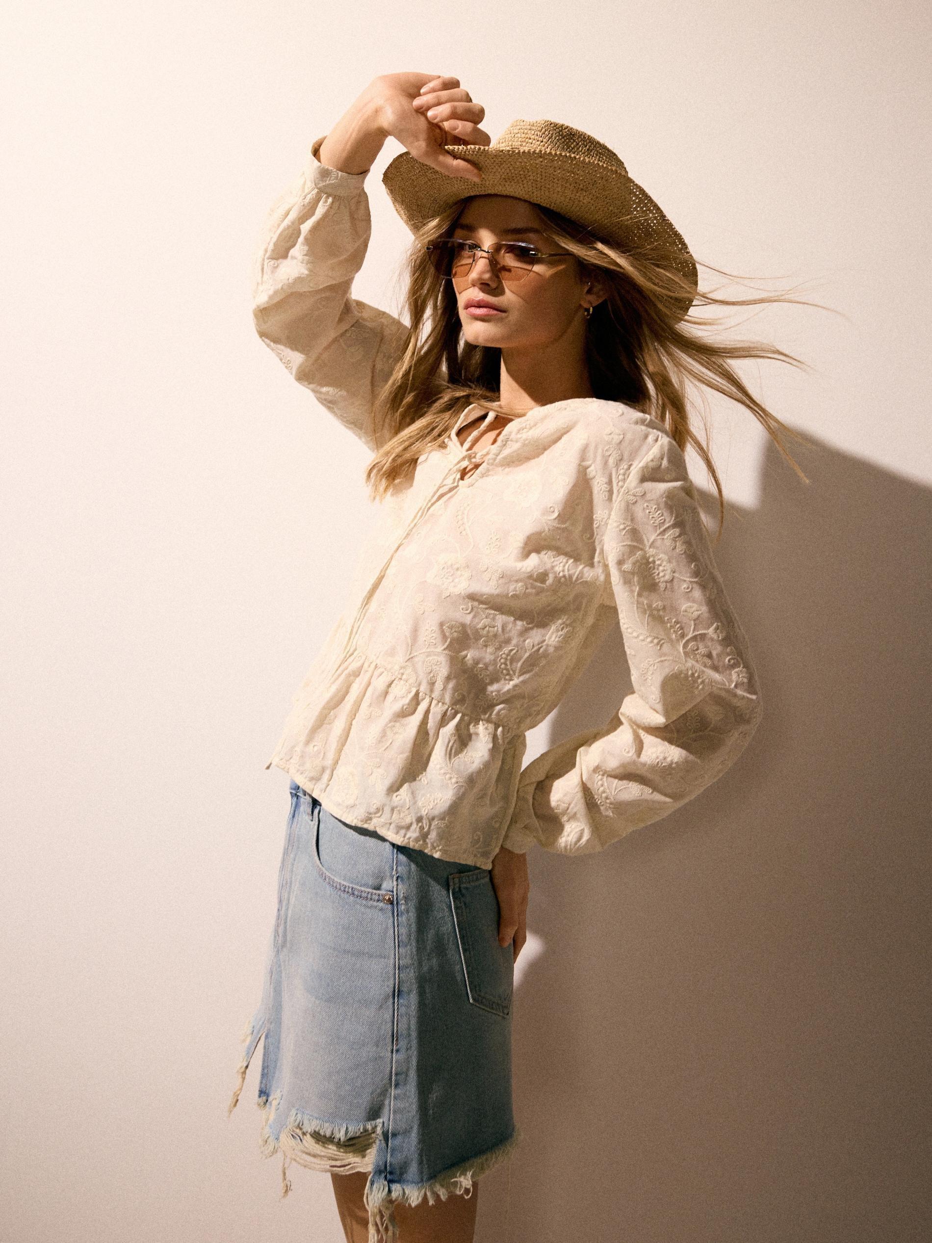 Beige Cotton Blouse With Embroidery, Ivory, large image number 5
