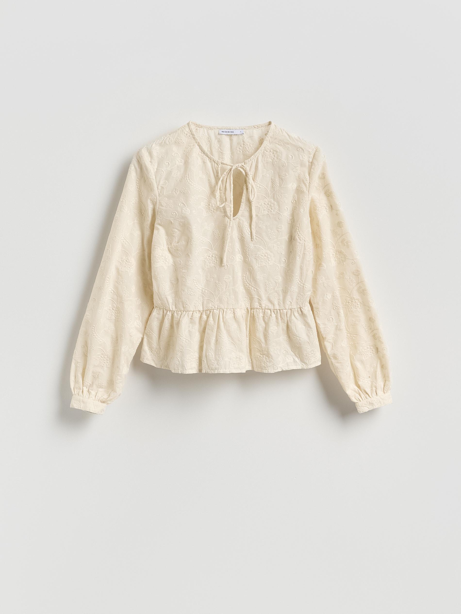 Beige Cotton Blouse With Embroidery, Ivory, large image number 6