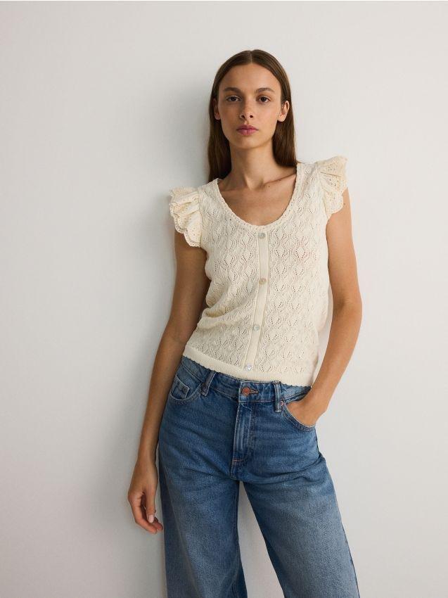 Beige Openwork Top, , large image number 0