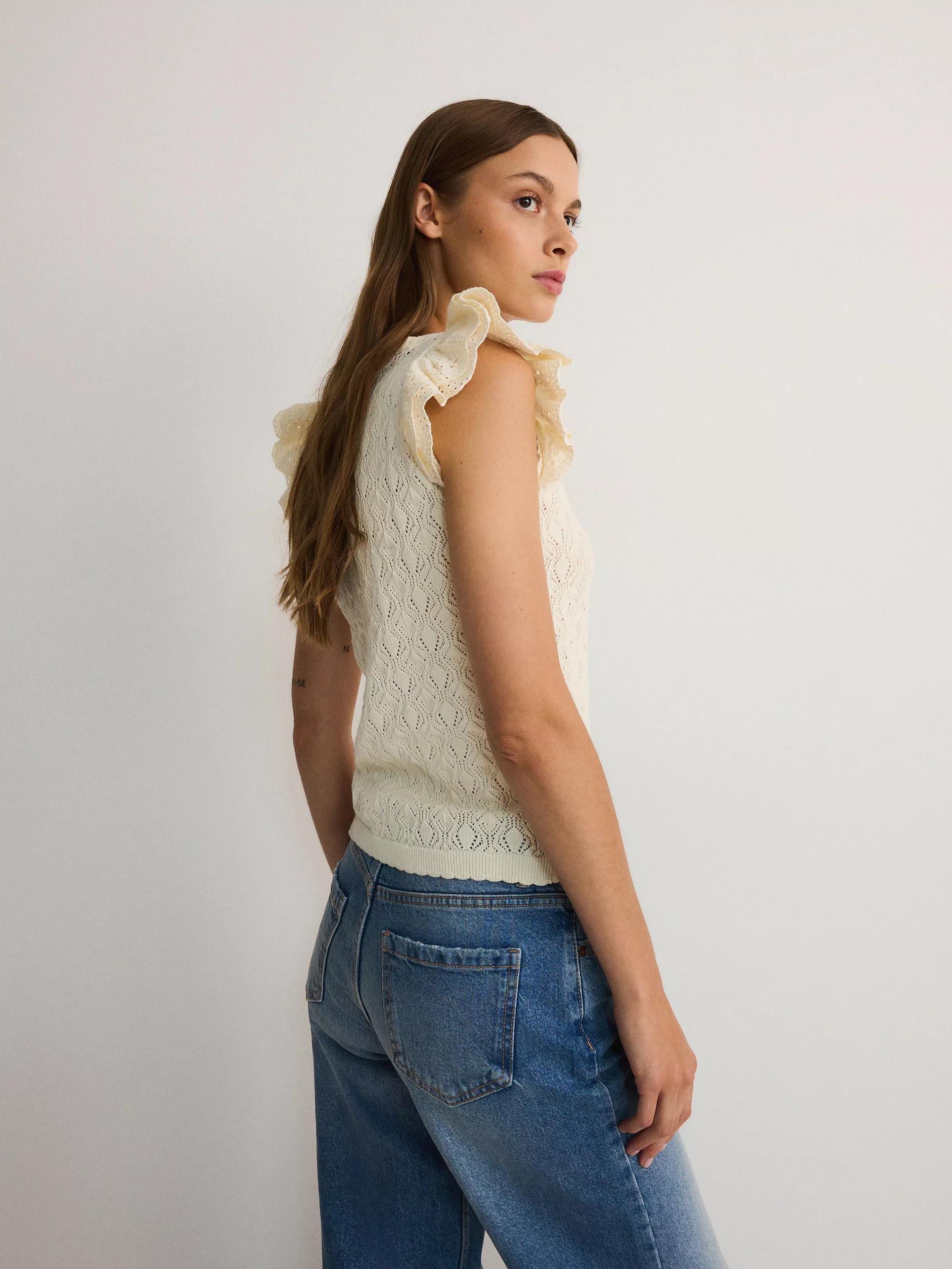 Beige Openwork Top, , large image number 3