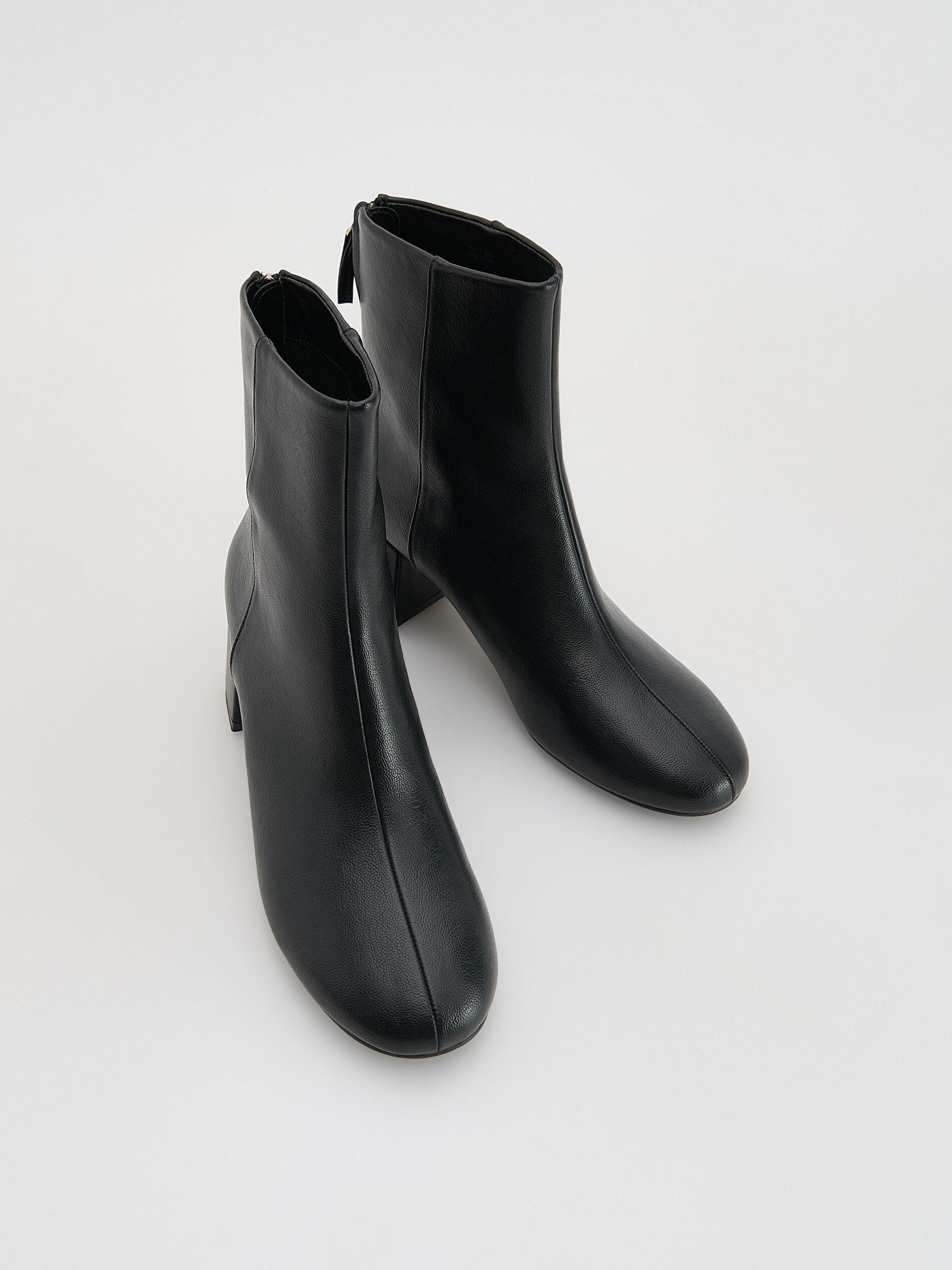 Black Heeled Ankle Boots, Black, medium