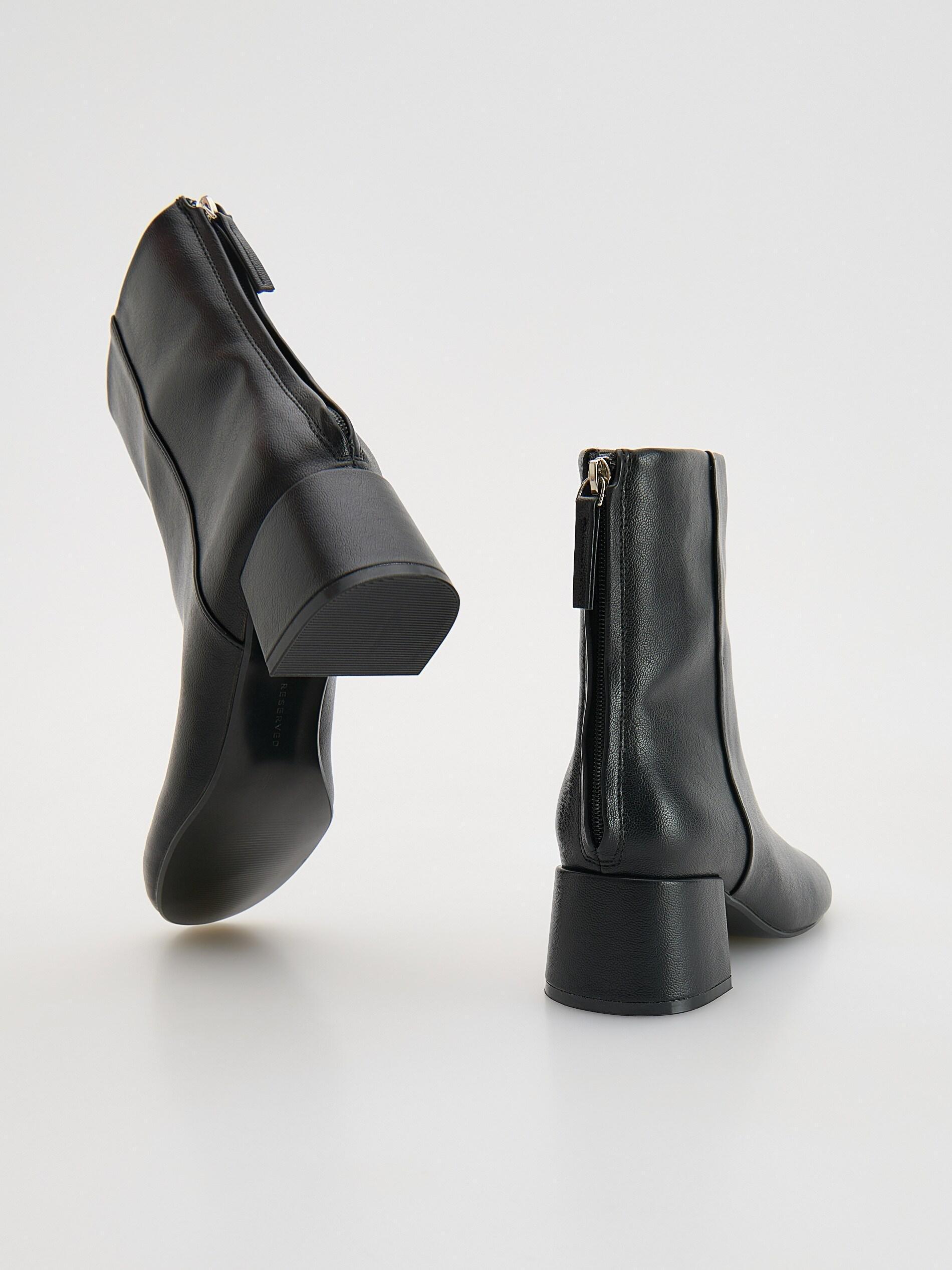 Black Heeled Ankle Boots, Black, medium