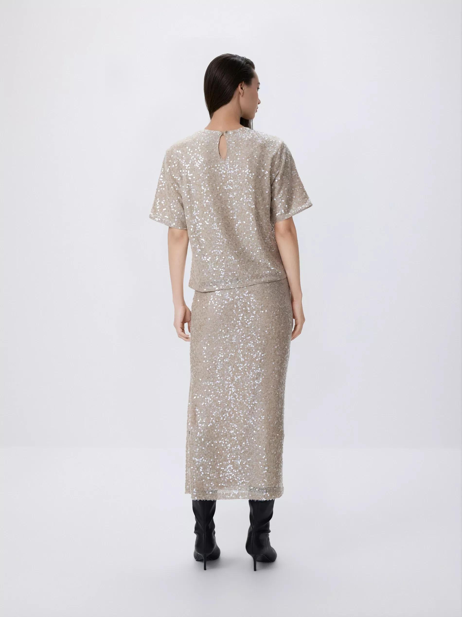 Beige Sequin Boxy T-Shirt, Ivory, large image number 1