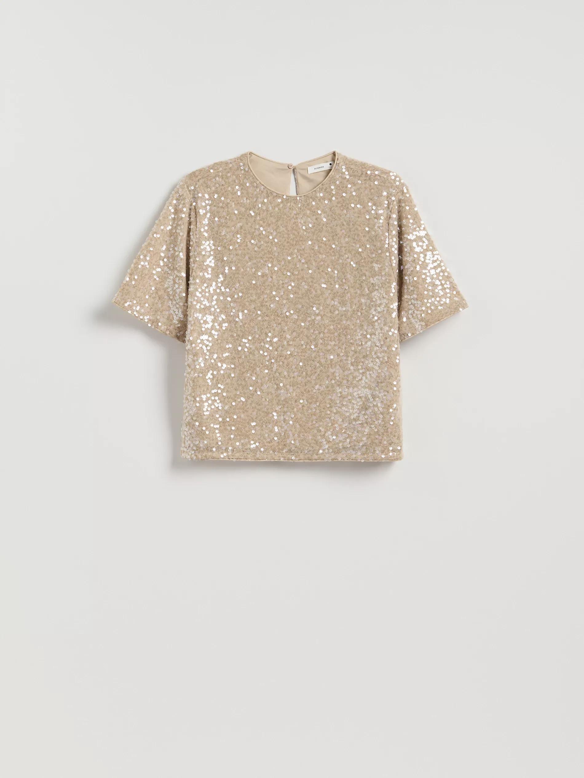 Beige Sequin Boxy T-Shirt, Ivory, large image number 4