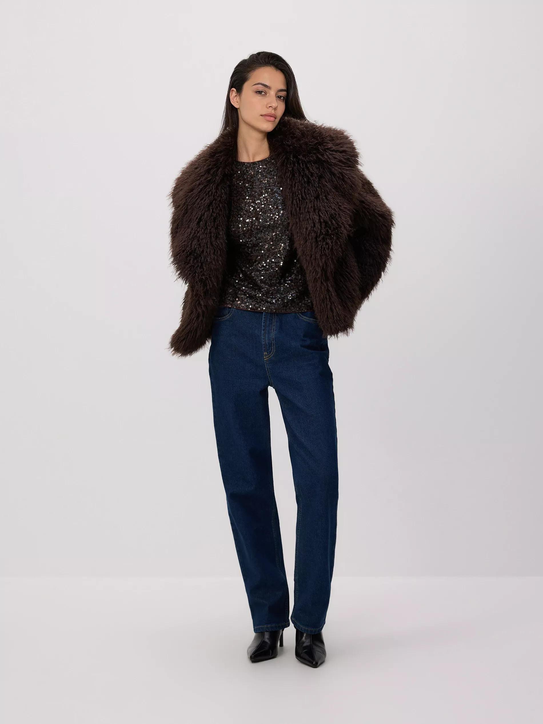 Brown Sequin Boxy T-Shirt, Brown, large image number 2