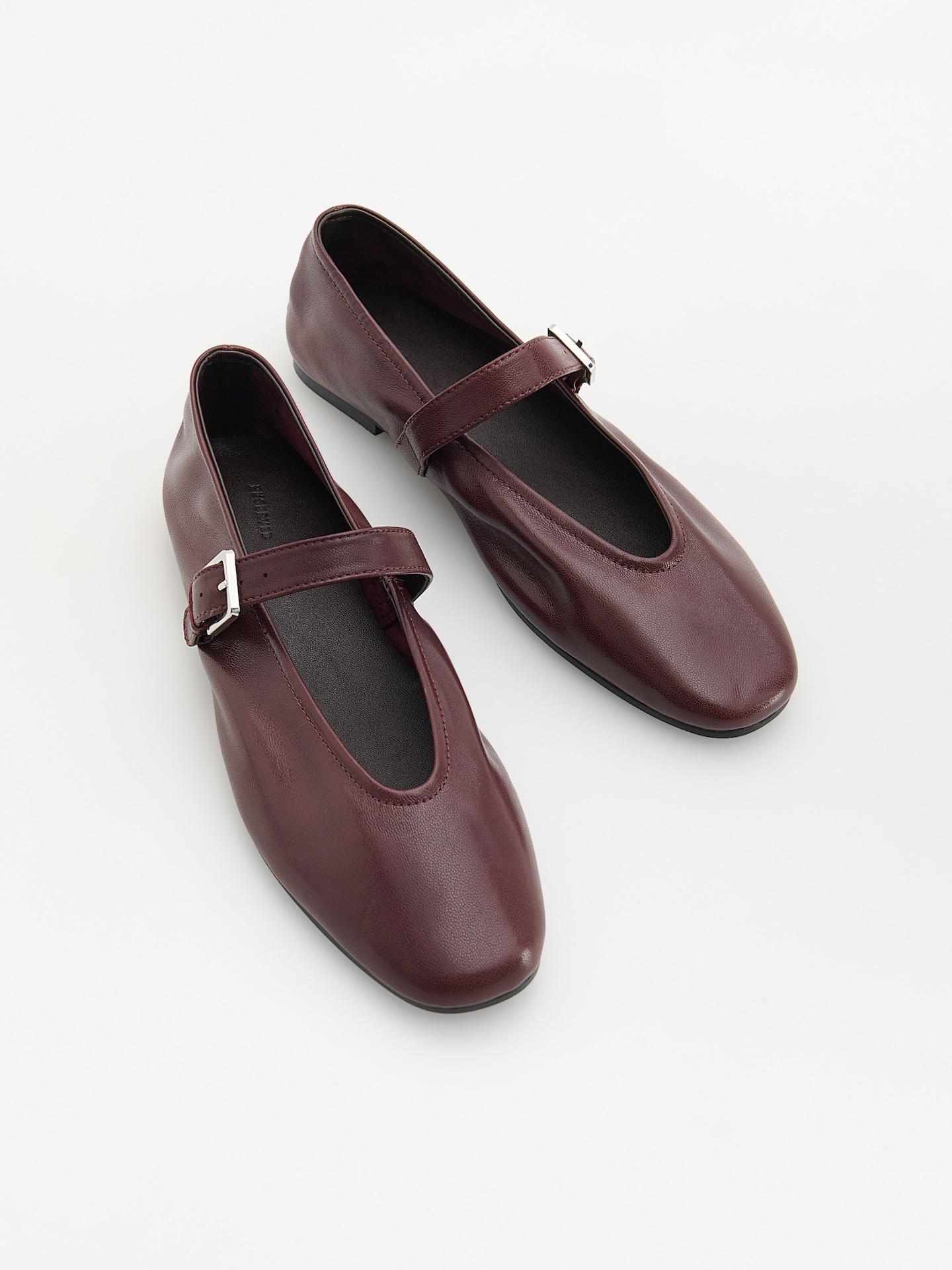 Red Sheepskin Ballet Flats, Burgundy, medium