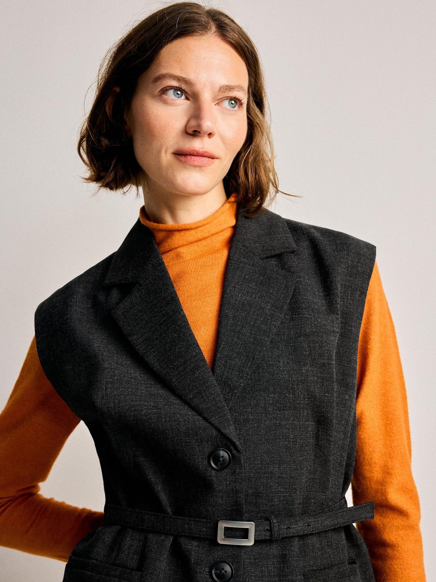 Grey Vest With Belt, Grey, large image number 0