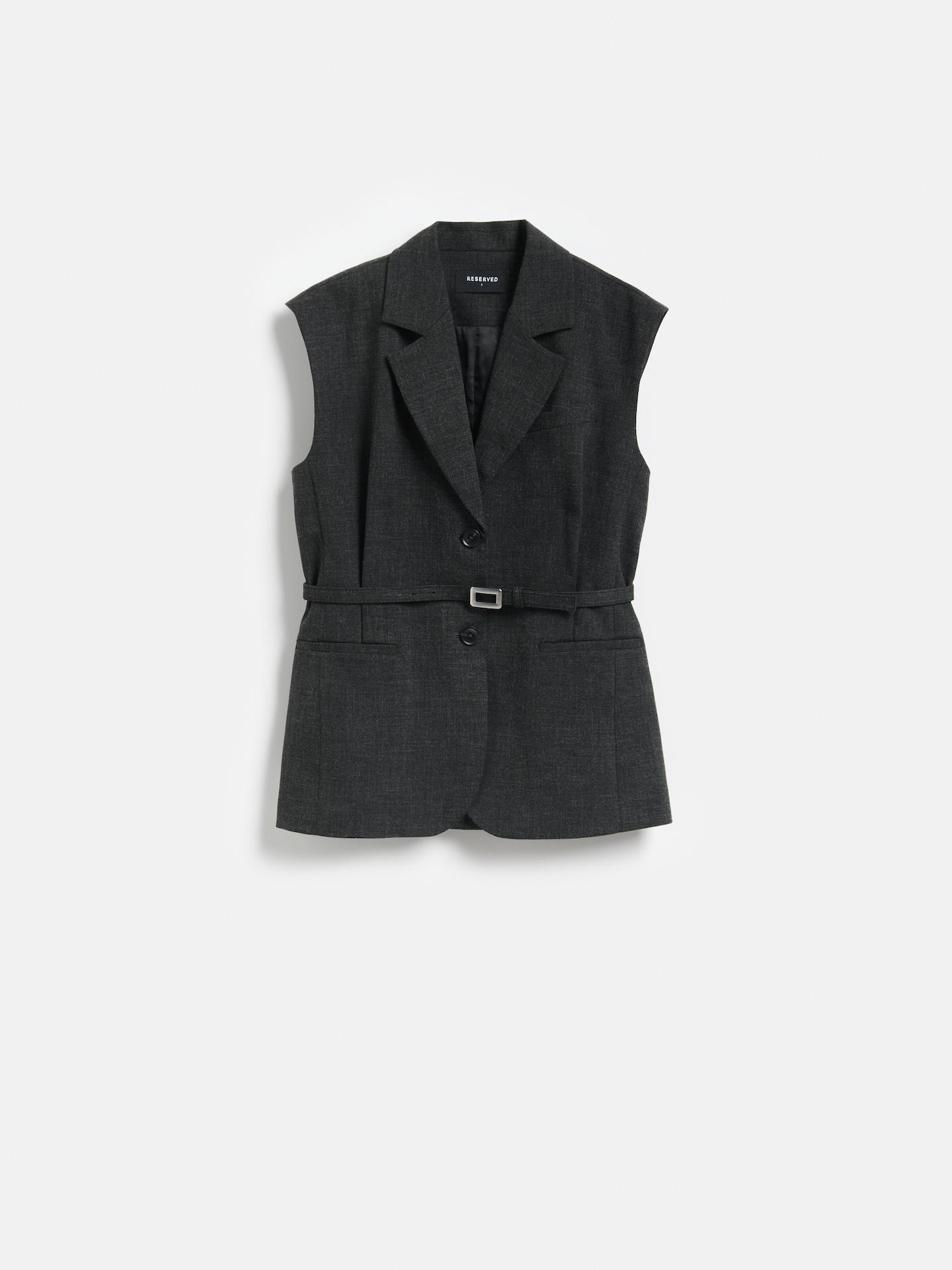 Grey Vest With Belt, Grey, large image number 3