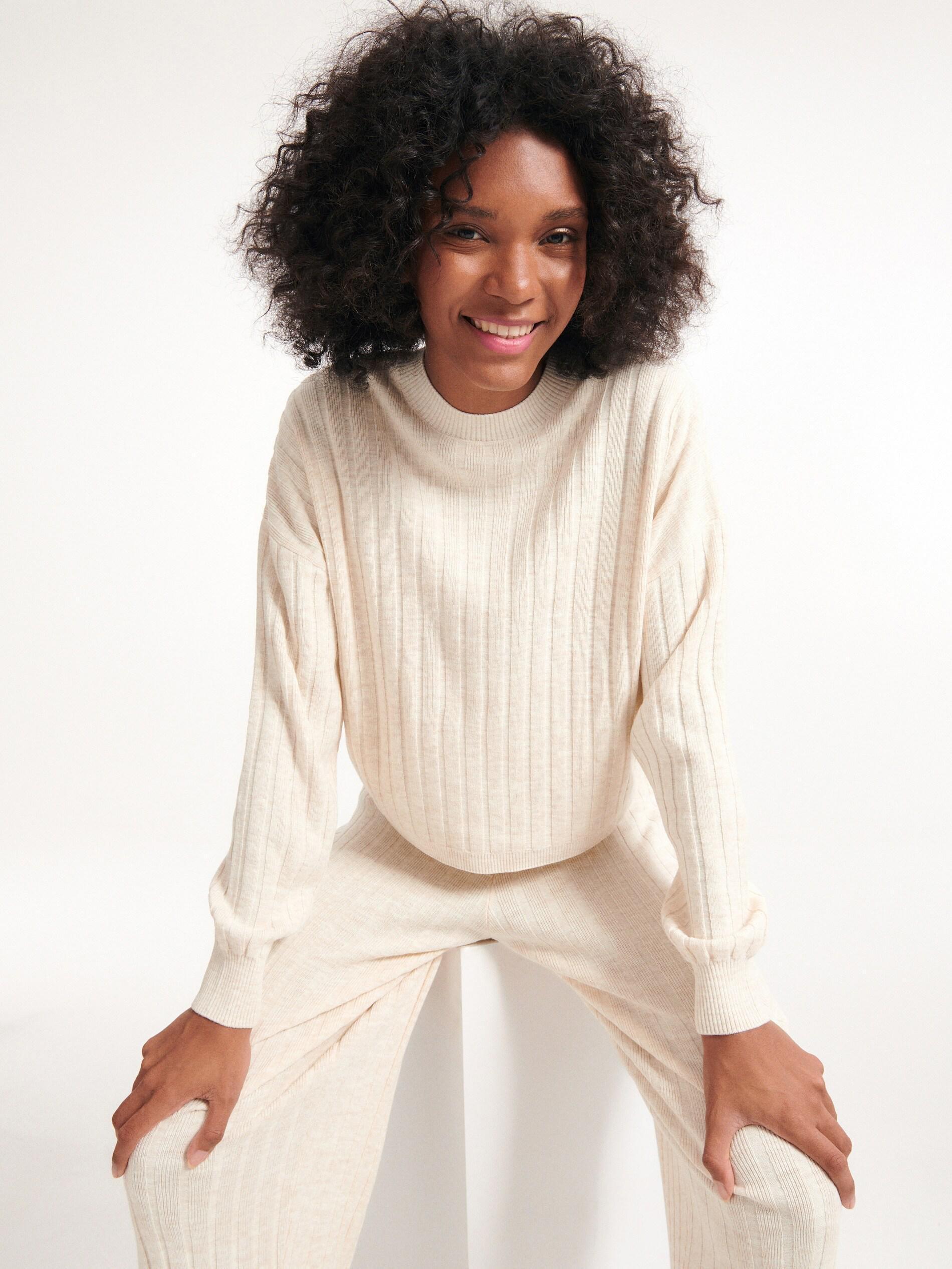 Cream Rib Knit Jumper, , large image number 0