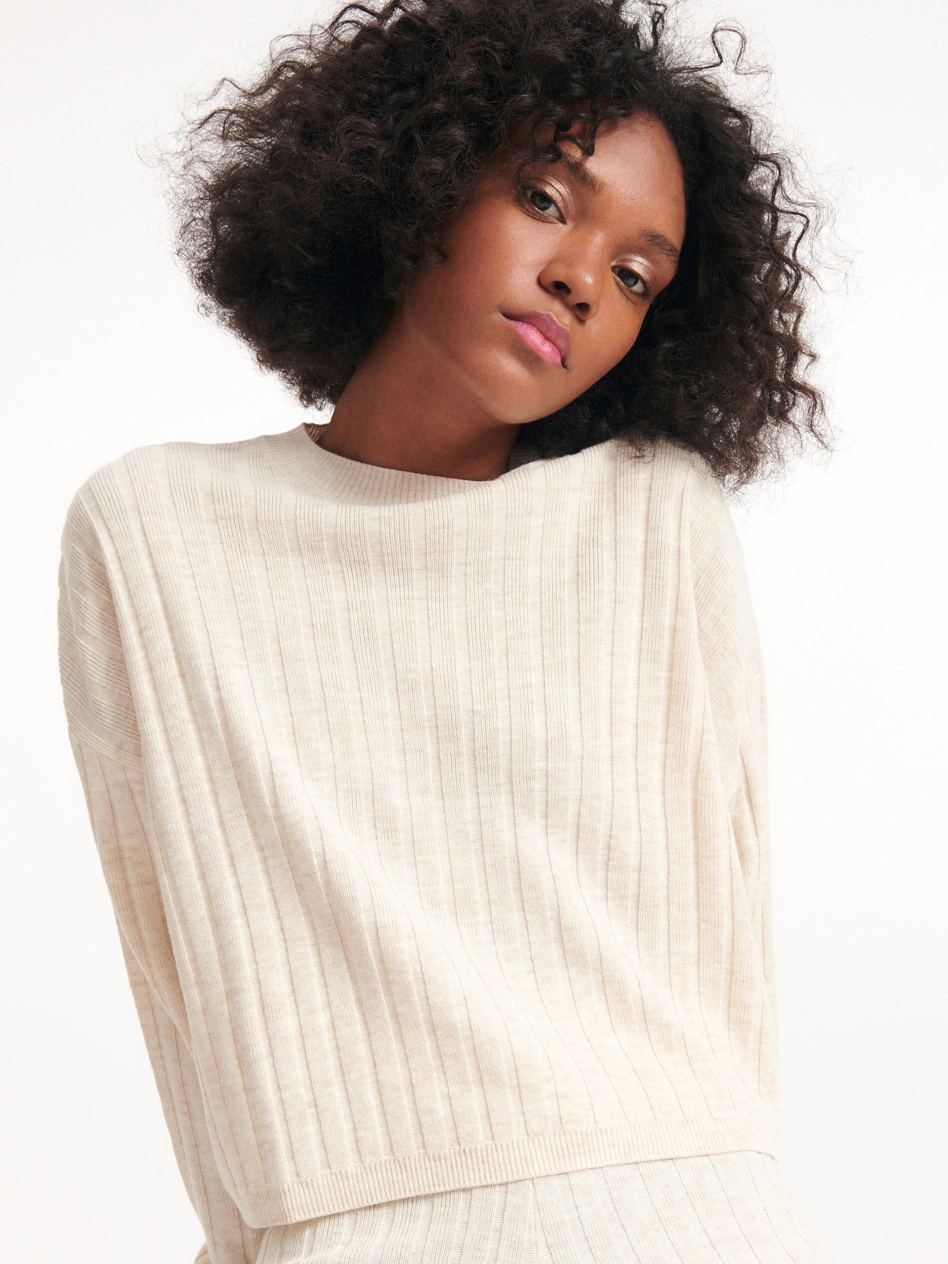 Cream Rib Knit Jumper, , large image number 1