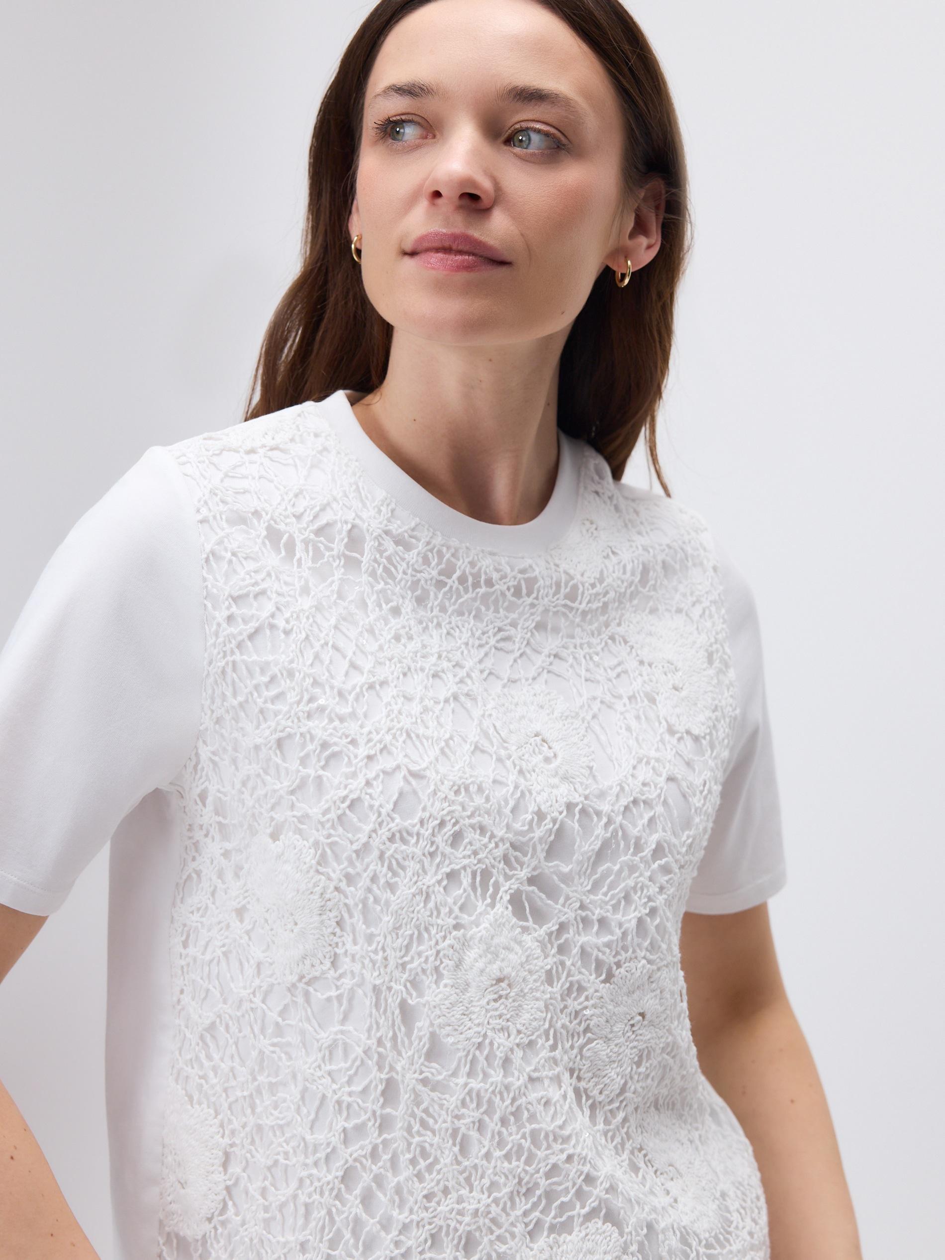 White Blouse With Open Knit Insert, White, large image number 0