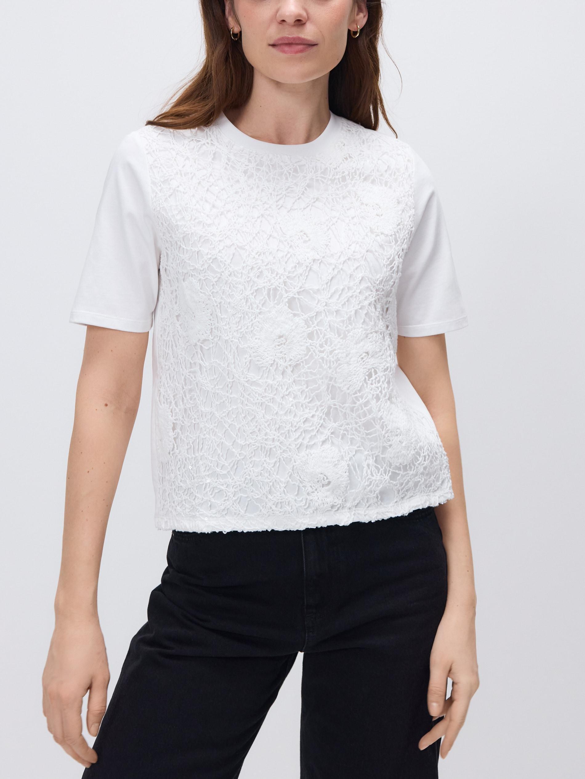 White Blouse With Open Knit Insert, White, large image number 2