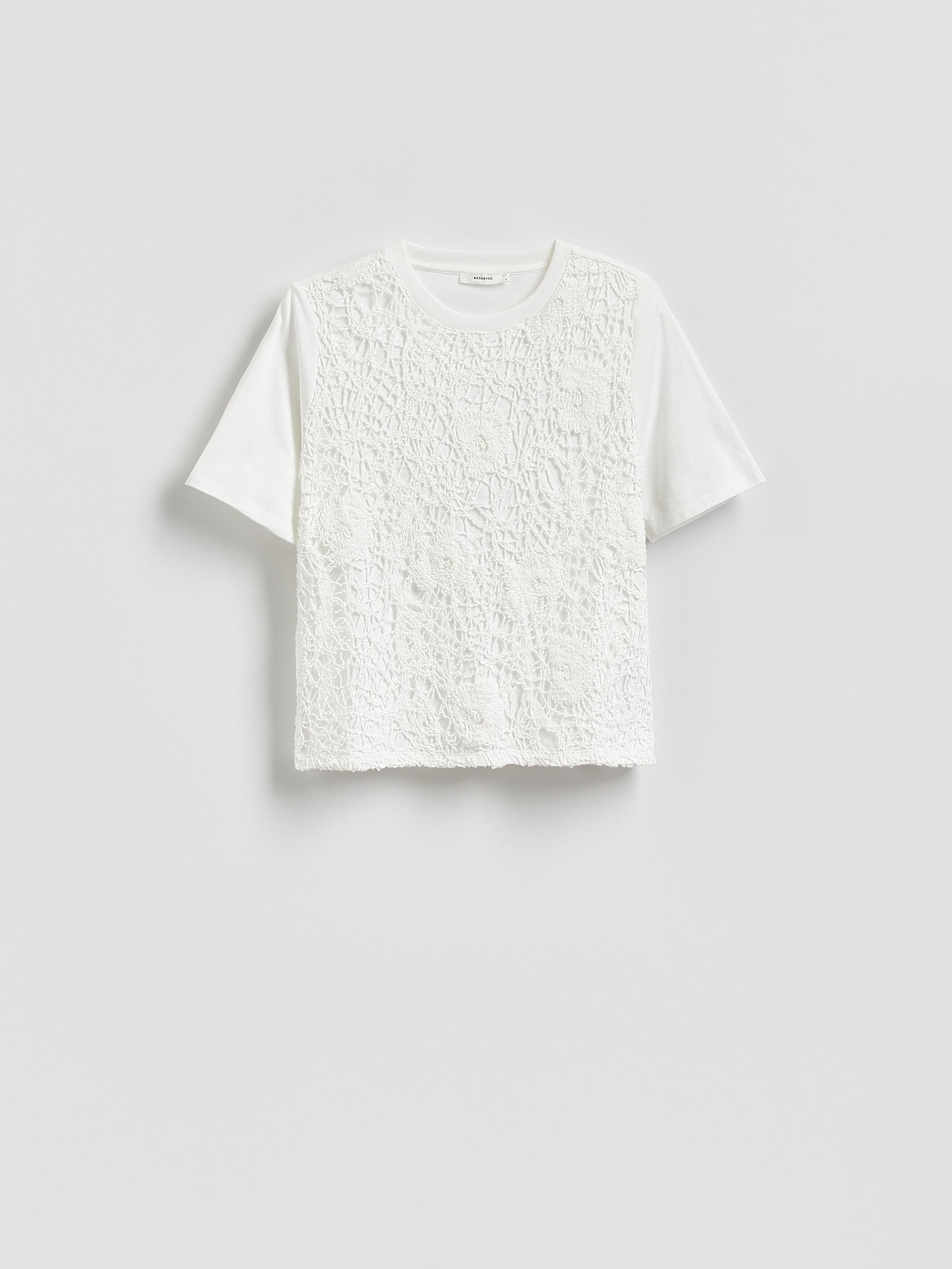 White Blouse With Open Knit Insert, White, large image number 4