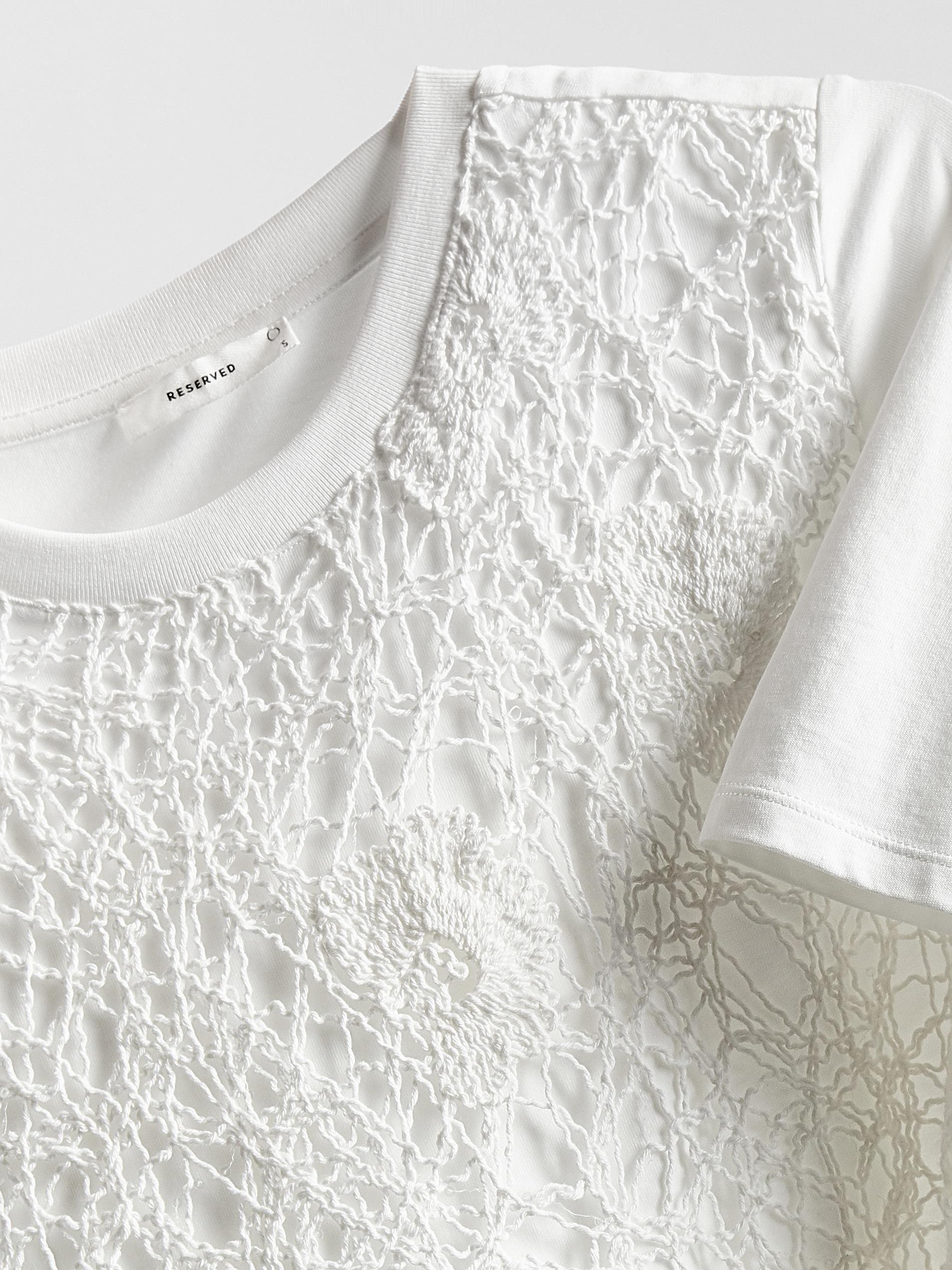 White Blouse With Open Knit Insert, White, large image number 5