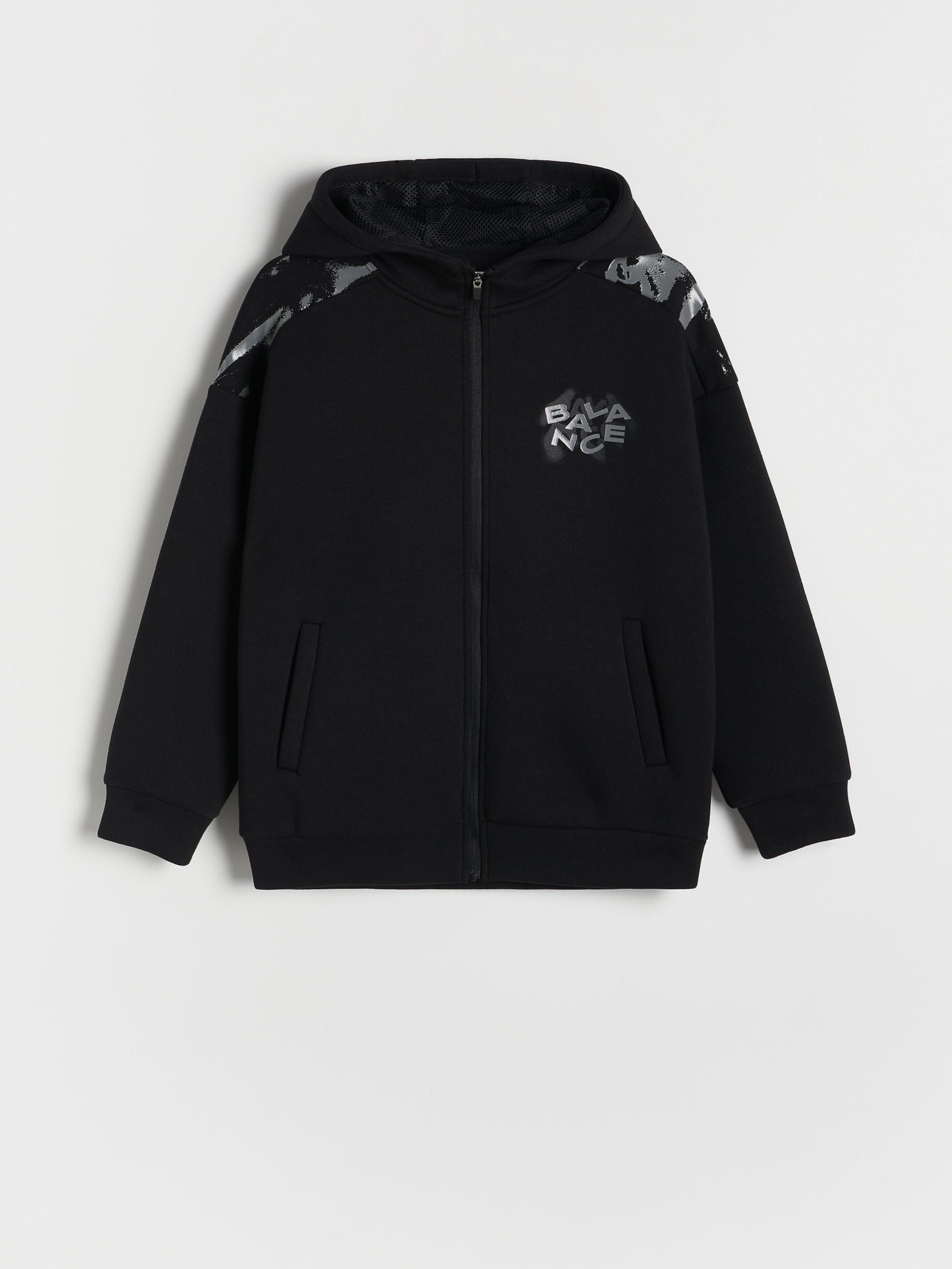 Black Hoodie With Hood And Zipper, , large image number 1