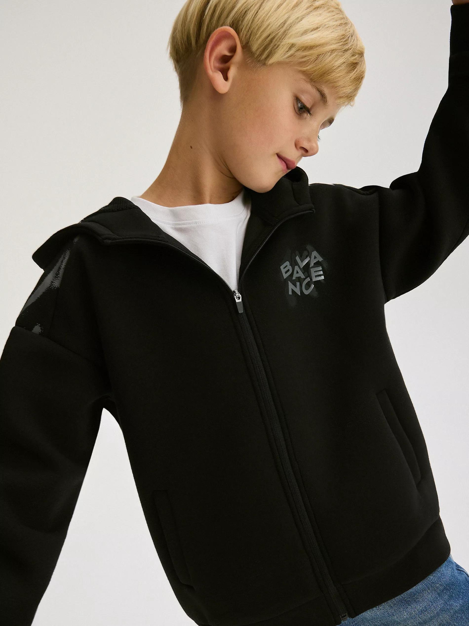 Black Hoodie With Hood And Zipper, , large image number 2