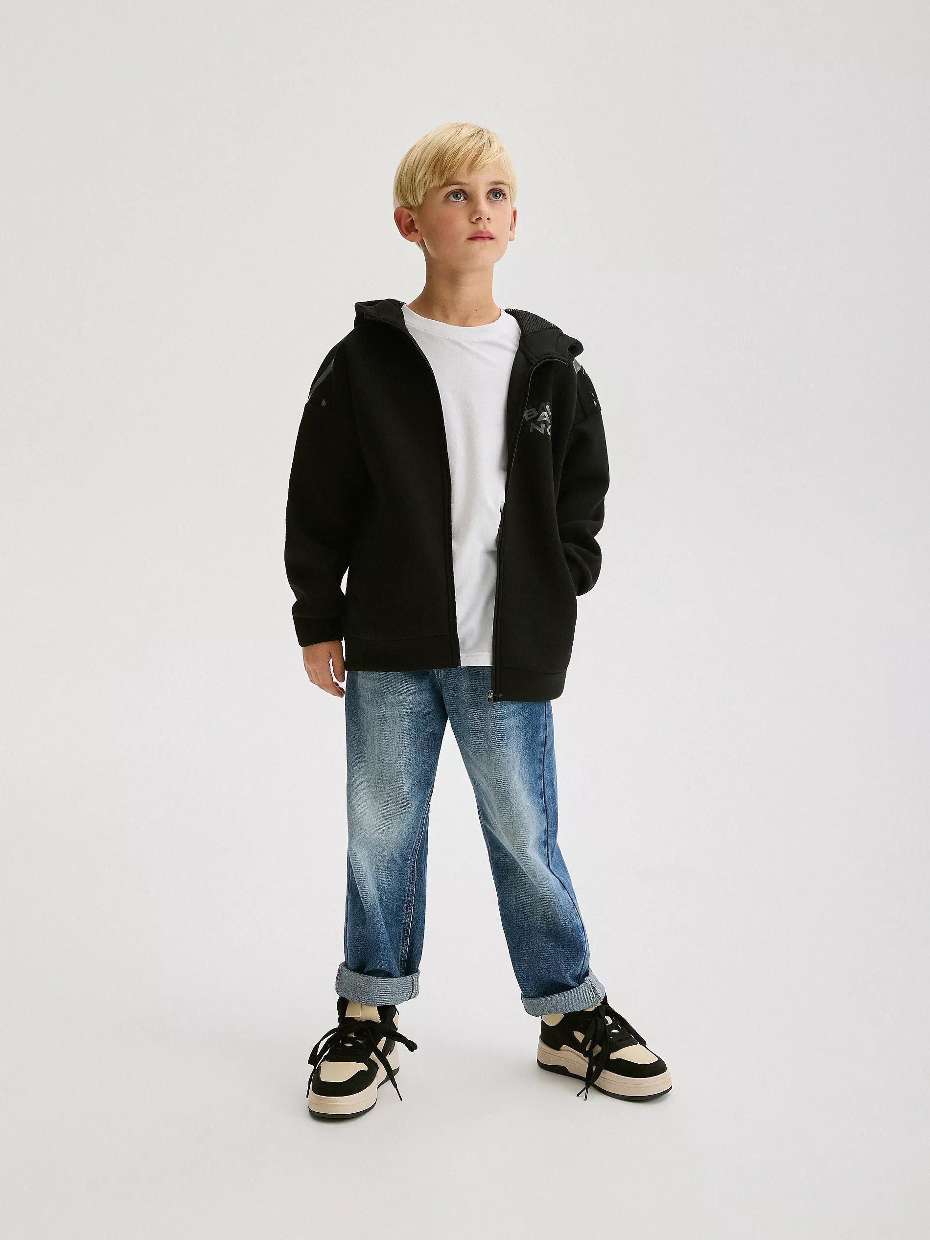 Black Hoodie With Hood And Zipper, , large image number 3