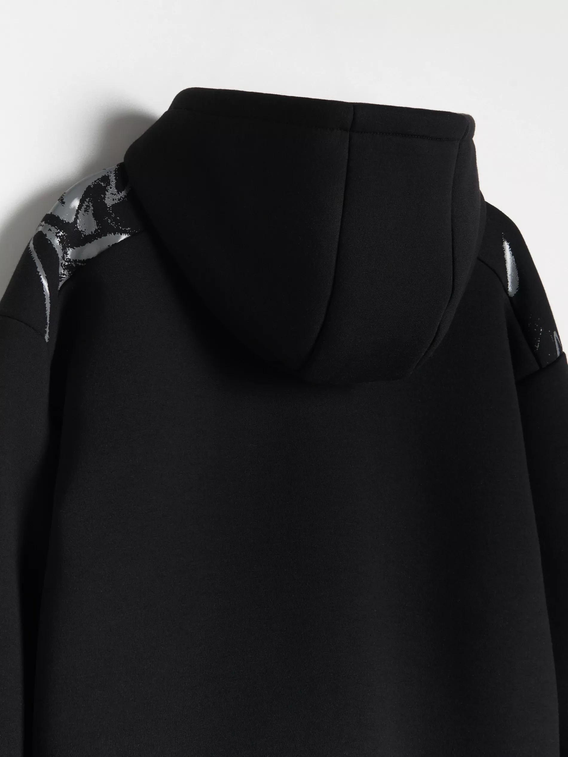 Black Hoodie With Hood And Zipper, , large image number 5