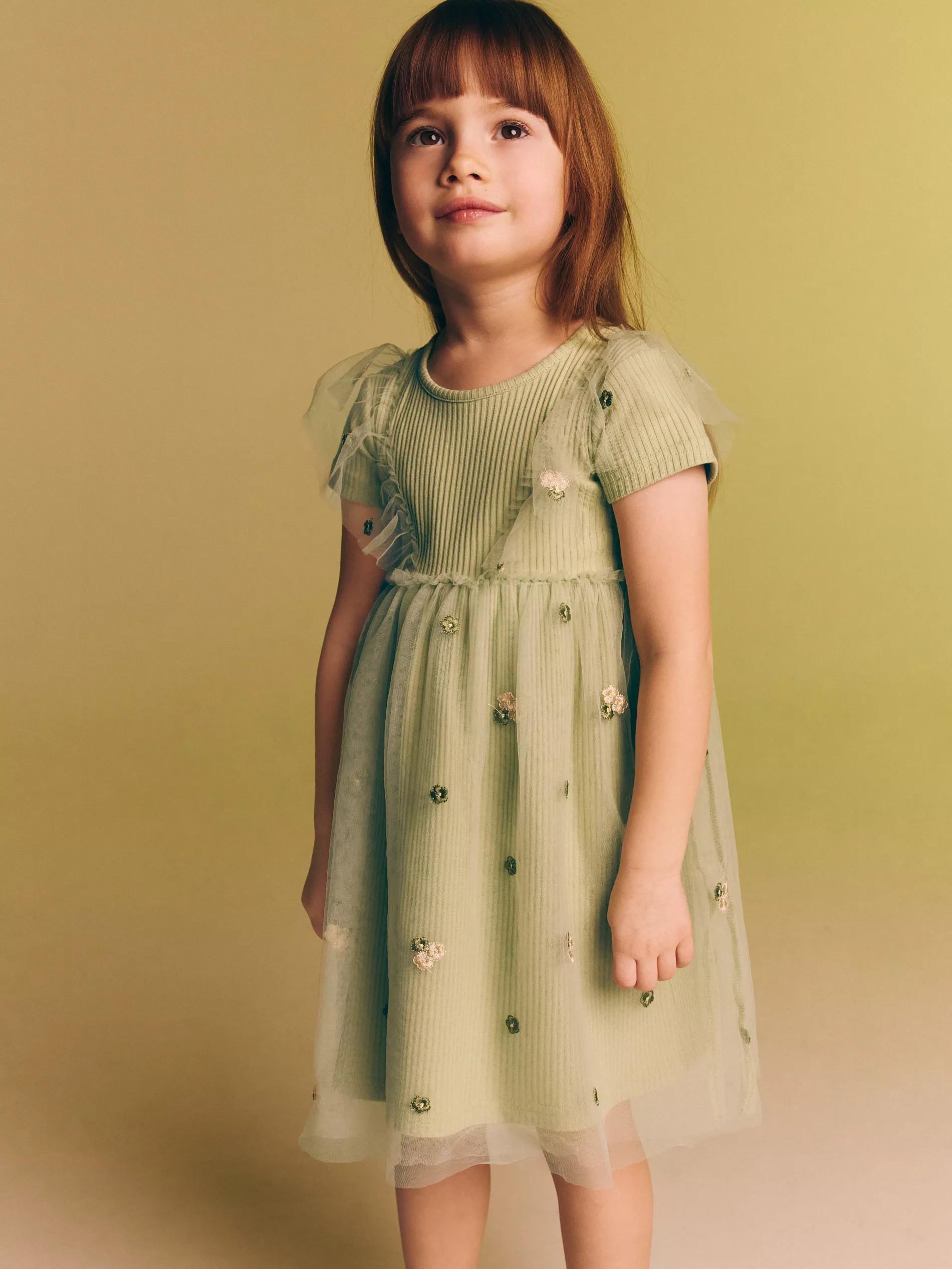 Green Dress With Tulle Hem, Kids Girls, , large image number 1