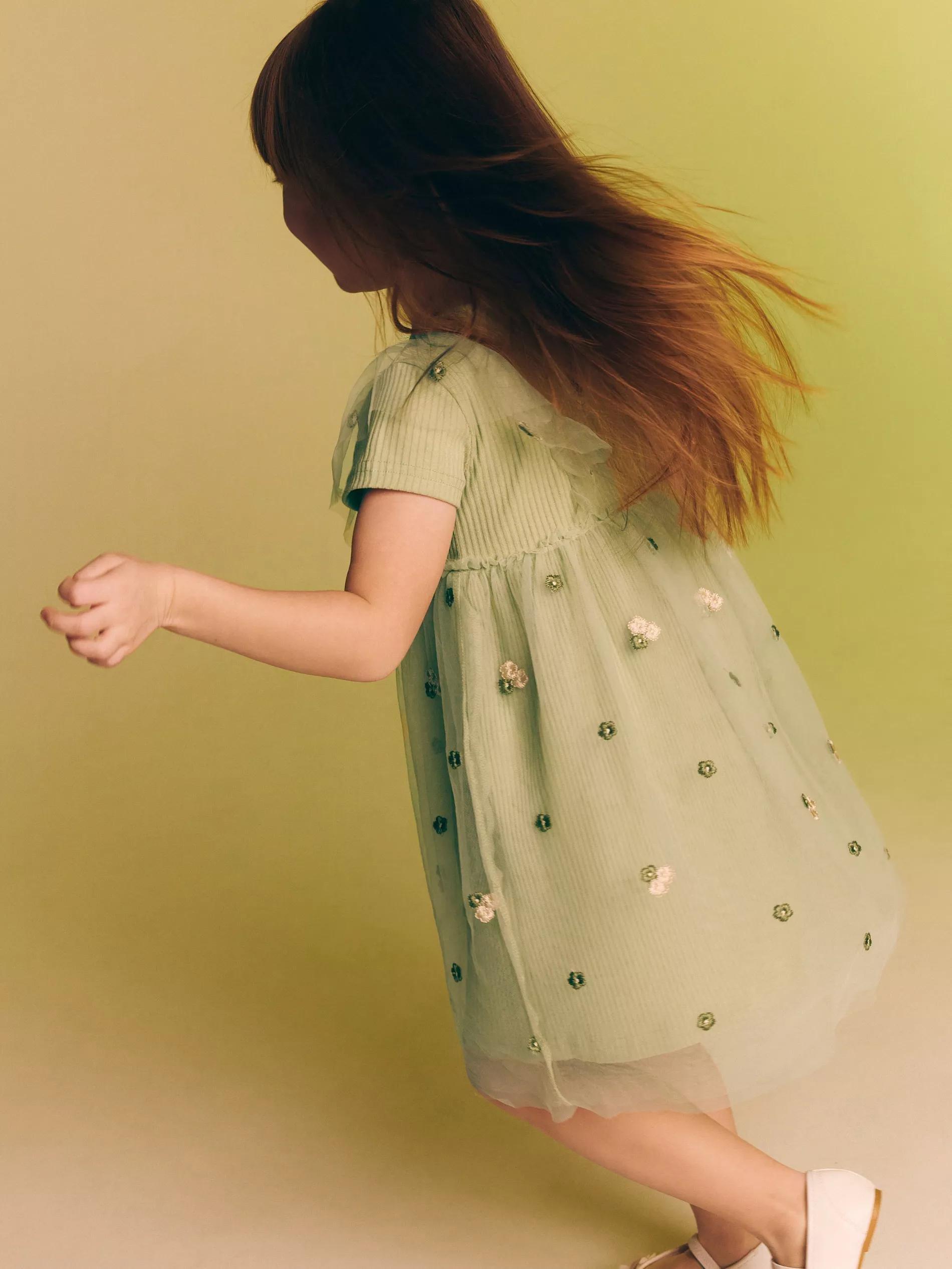 Green Dress With Tulle Hem, Kids Girls, , large image number 2