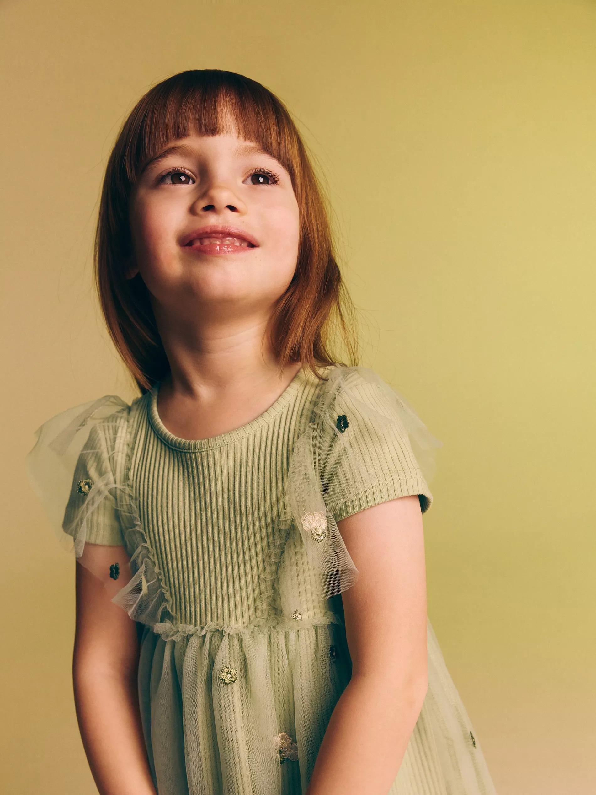 Green Dress With Tulle Hem, Kids Girls, , large image number 4