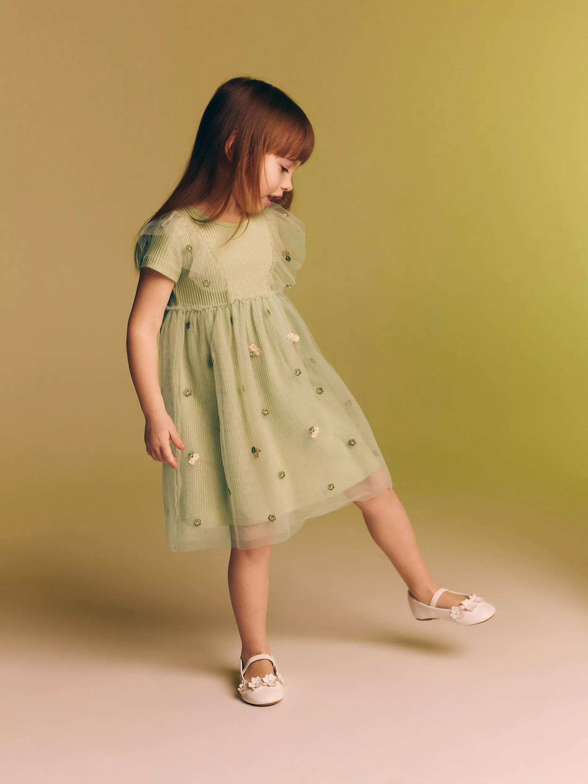 Green Dress With Tulle Hem, Kids Girls, , large image number 5