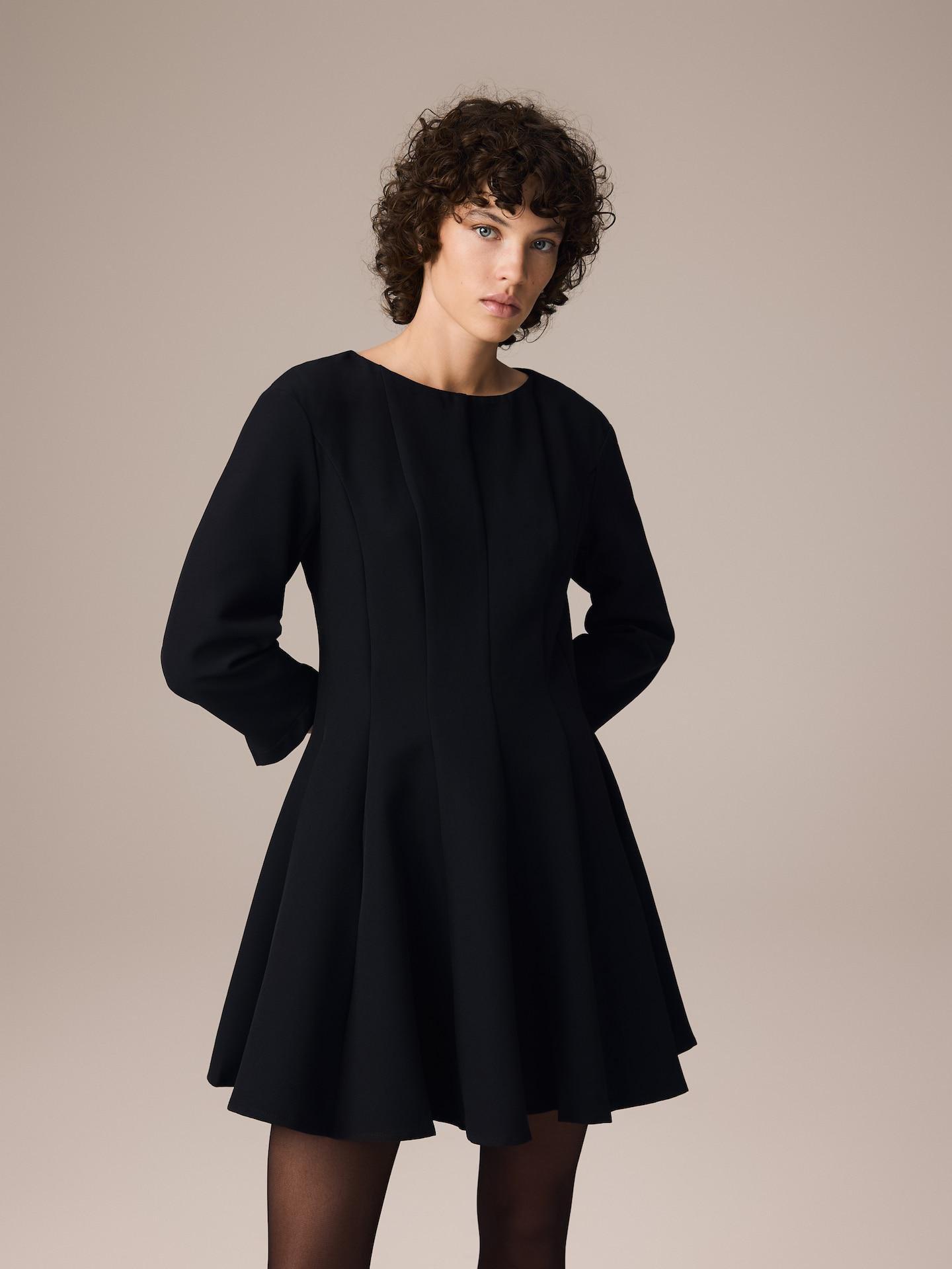 Black Mini Dress With Stitching, Black, large image number 5