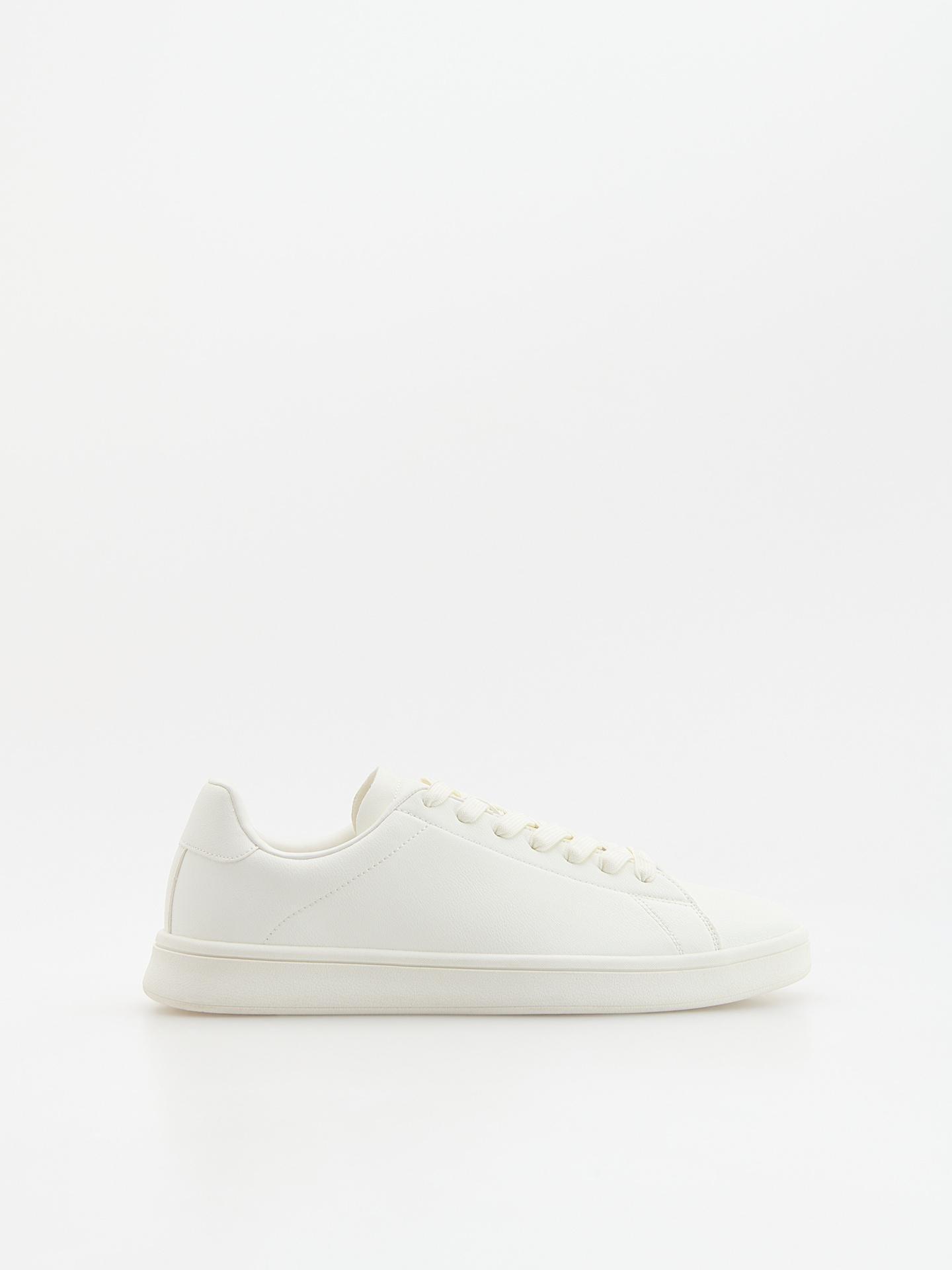 White Faux Leather Sneakers, White, medium