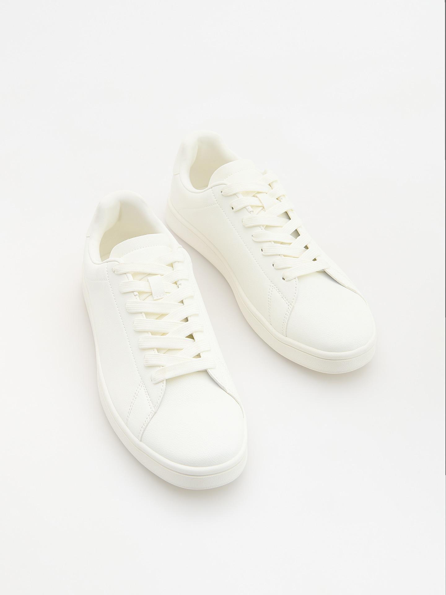 White Faux Leather Sneakers, White, large image number 1