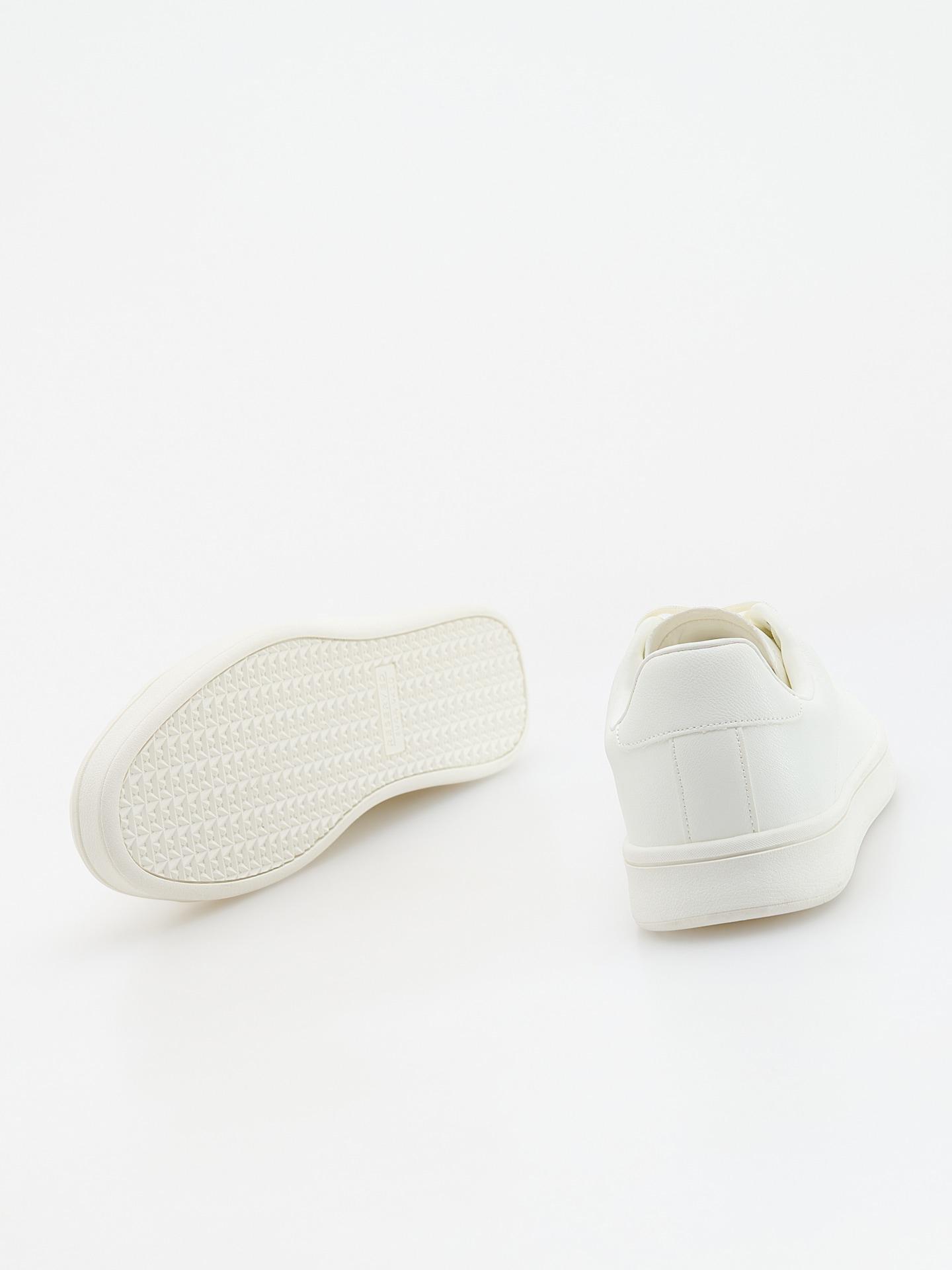 White Faux Leather Sneakers, White, medium