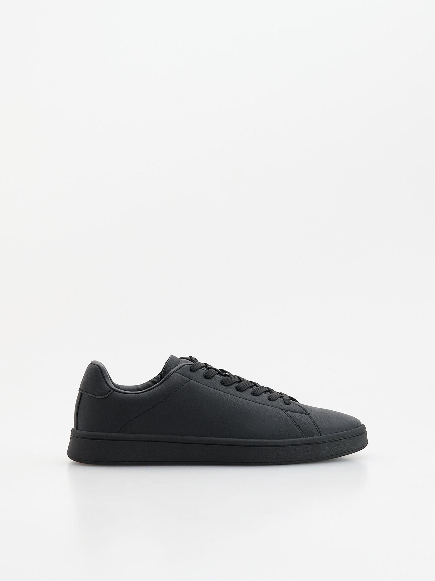 Black Faux Leather Sneakers, Black, medium