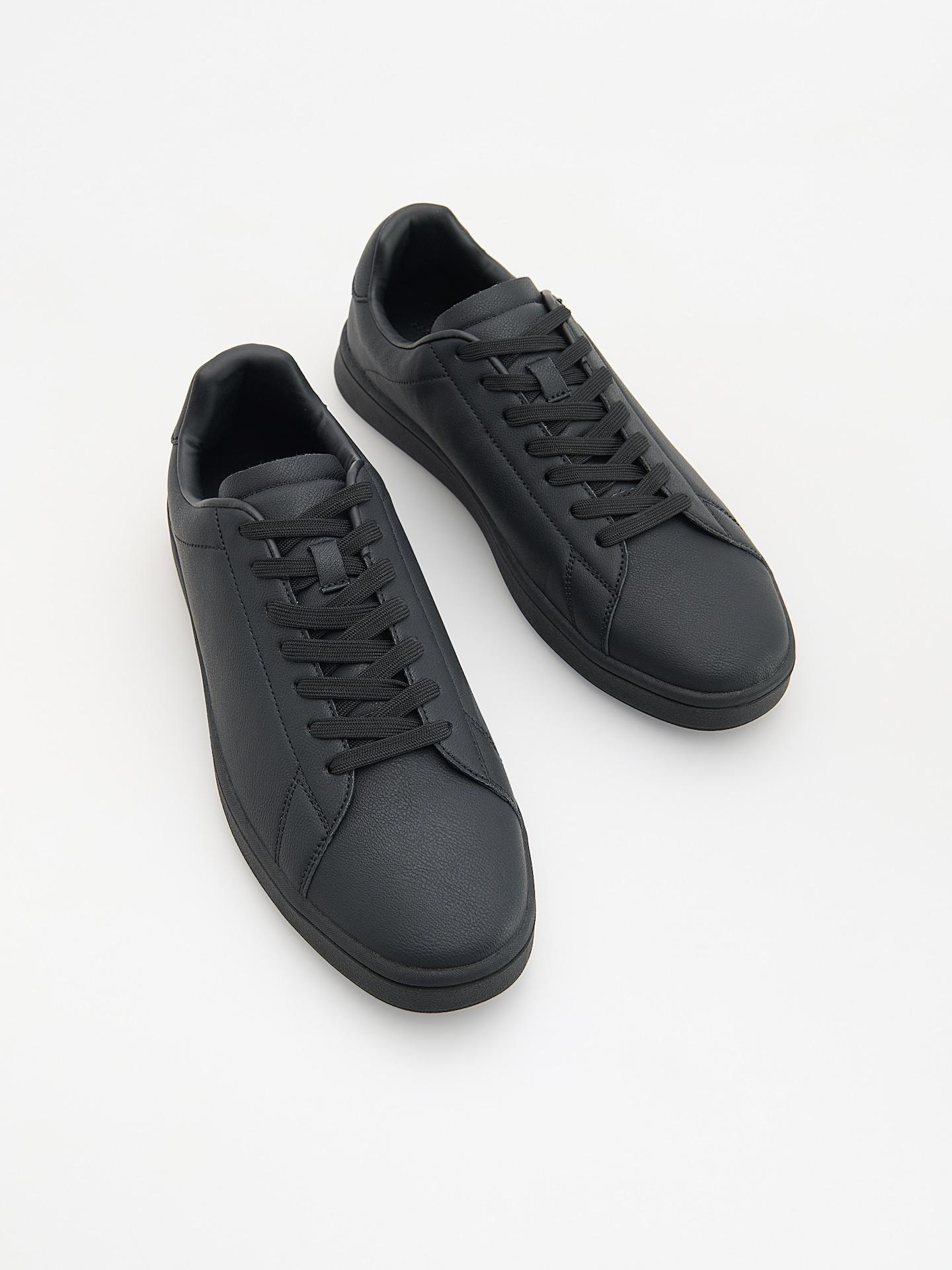 Black Faux Leather Sneakers, Black, medium