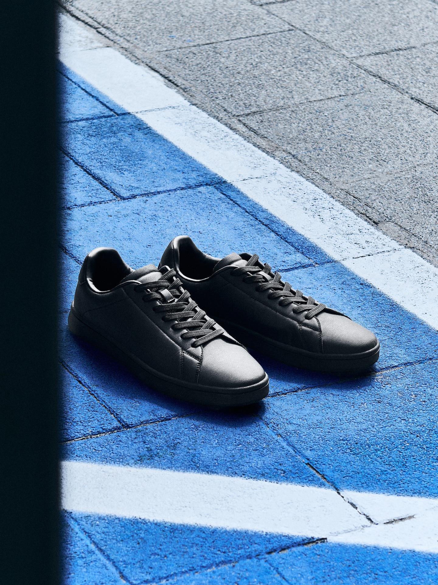 Black Faux Leather Sneakers, Black, large image number 3