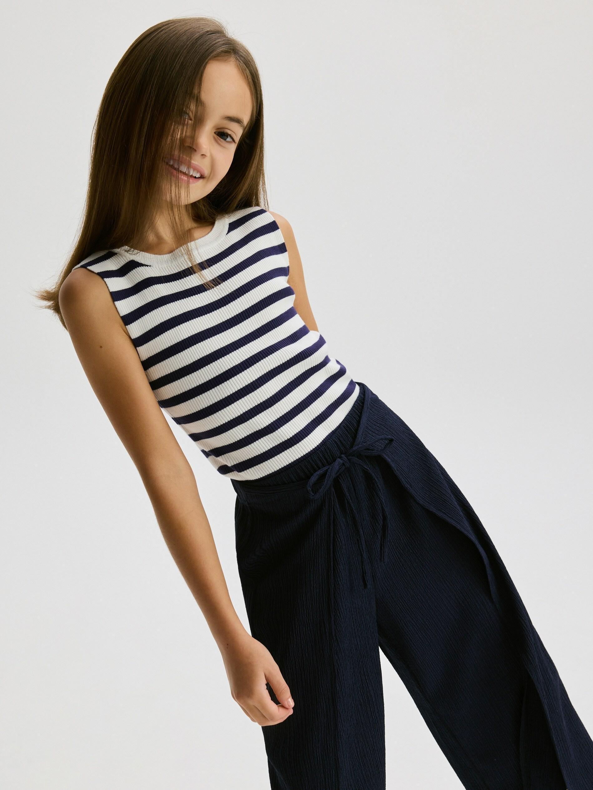Navy Ribbed Striped Top, Navy, large image number 0