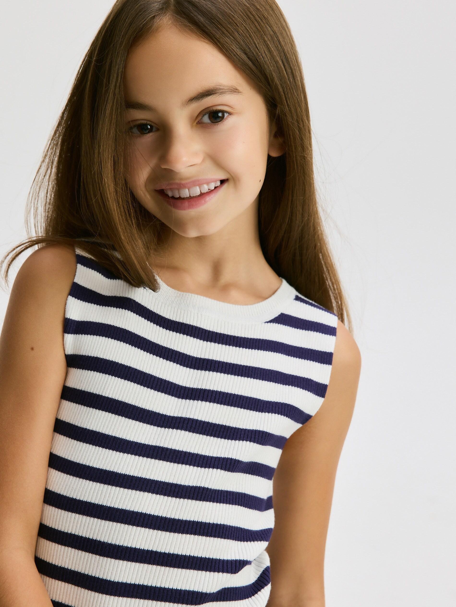 Navy Ribbed Striped Top, Navy, large image number 3