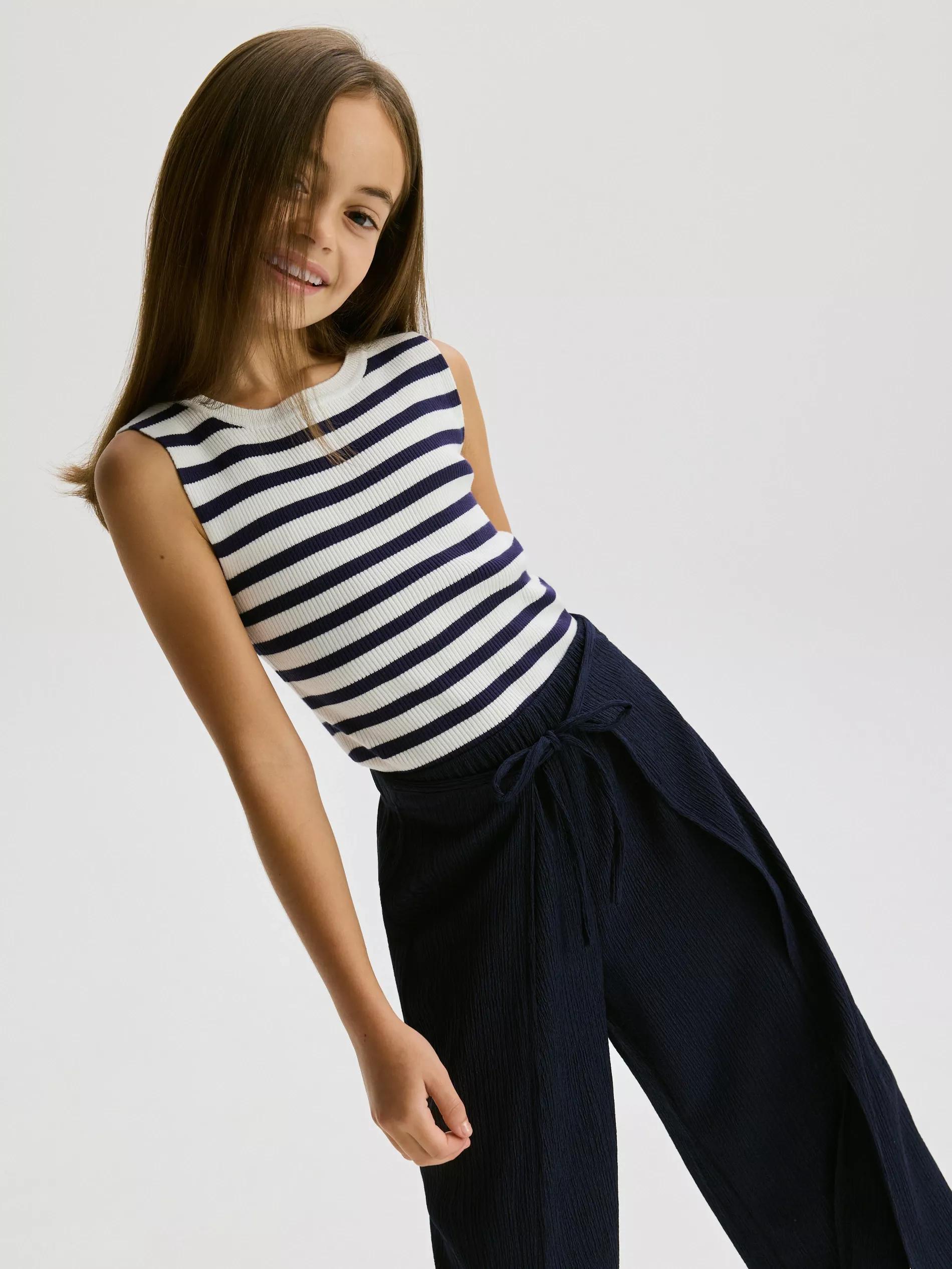 Navy Ribbed Striped Top, Navy, large image number 5