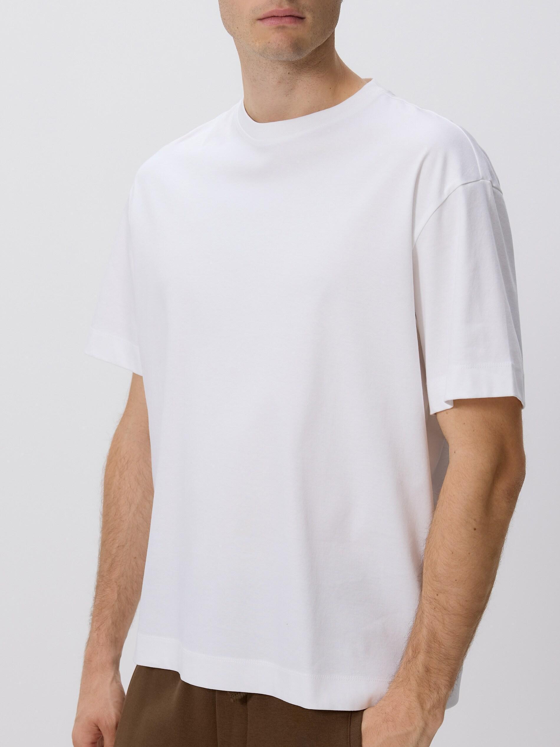 White Boxy T-Shirt In Mercerized Cotton, White, medium
