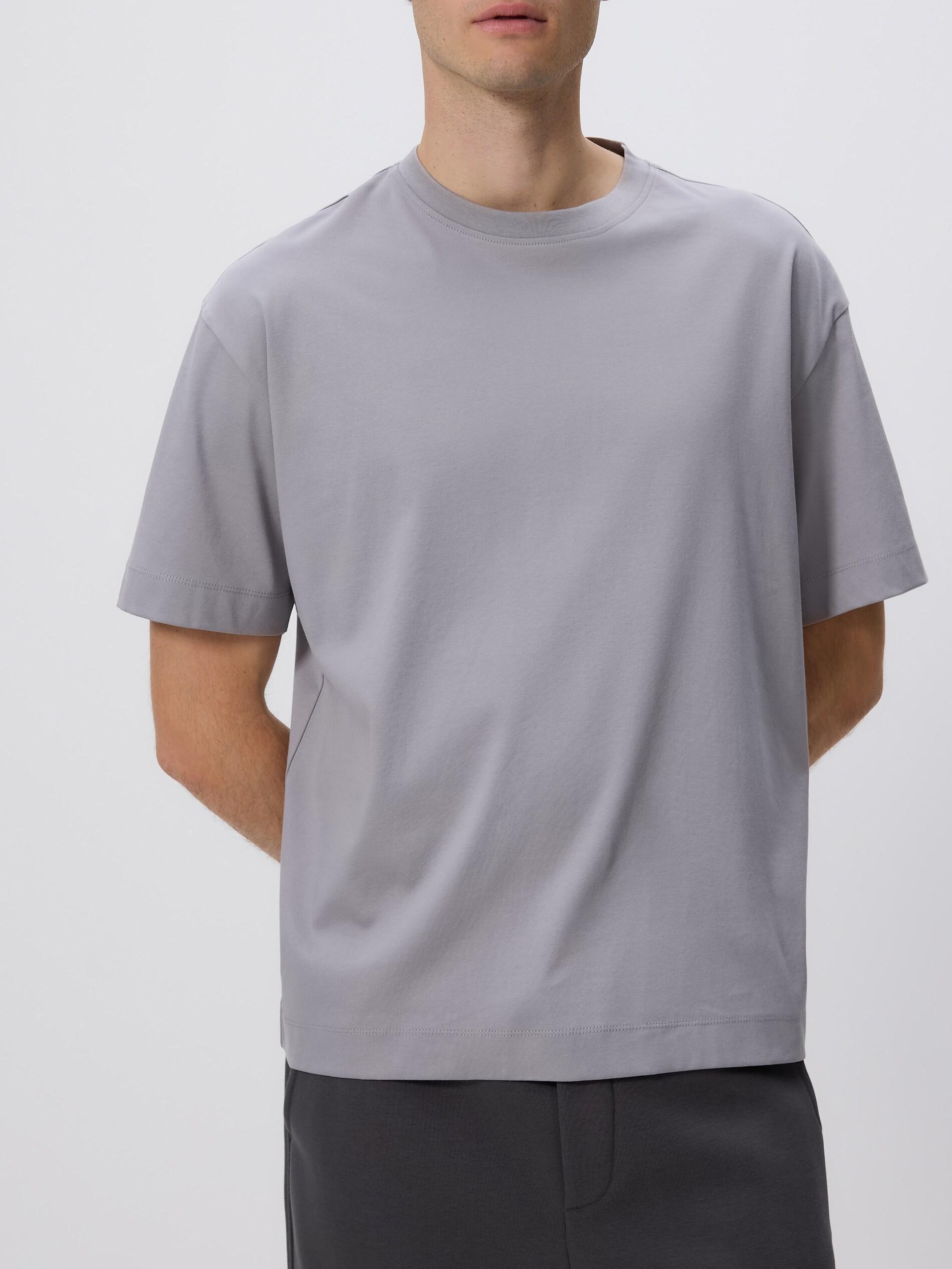 LIGHT GREY Boxy t-shirt in mercerized cotton, Light grey, large image number 1