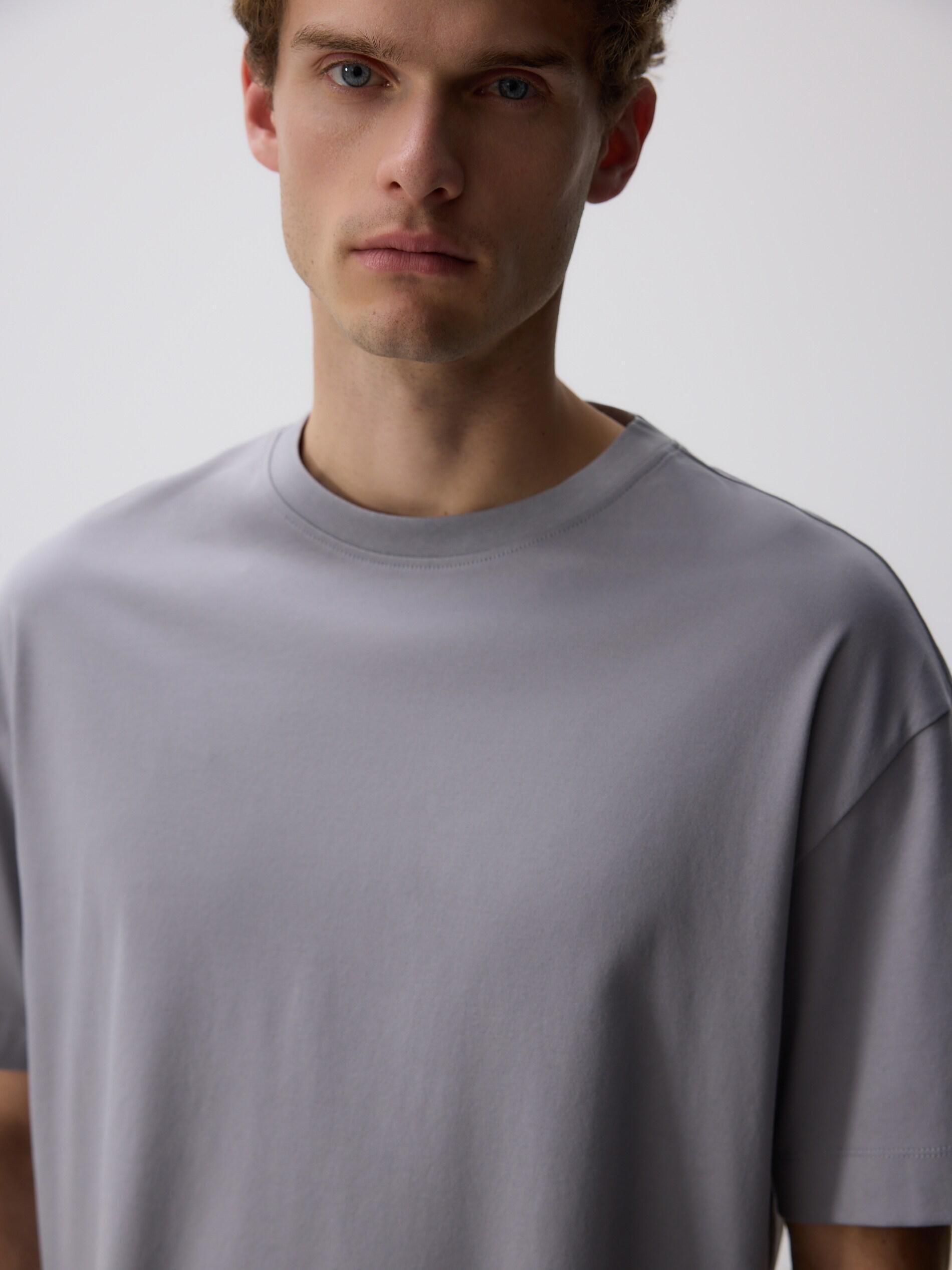LIGHT GREY Boxy t-shirt in mercerized cotton, Light grey, large image number 3