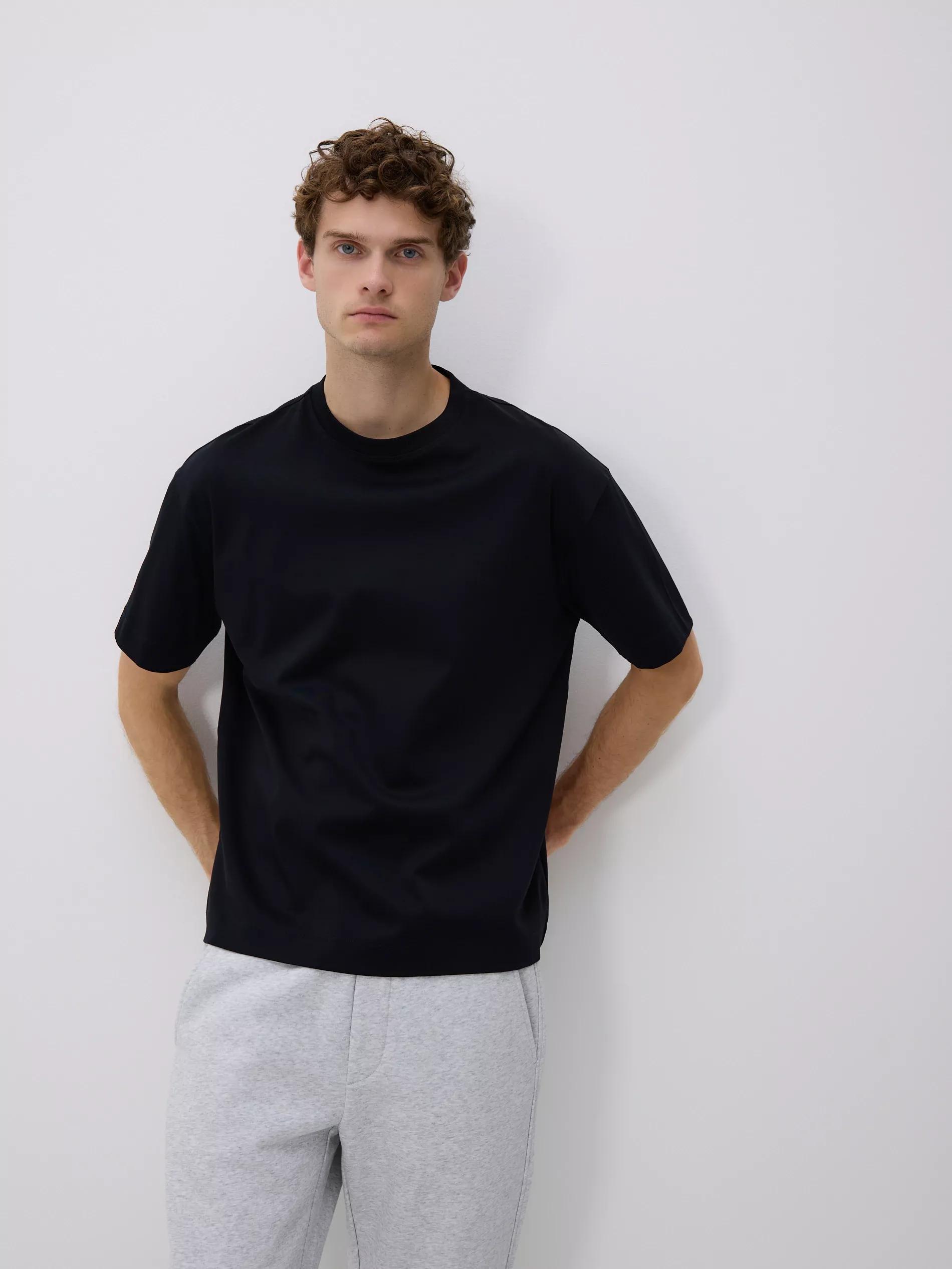 Black Boxy T-Shirt In Mercerized Cotton, , large image number 0